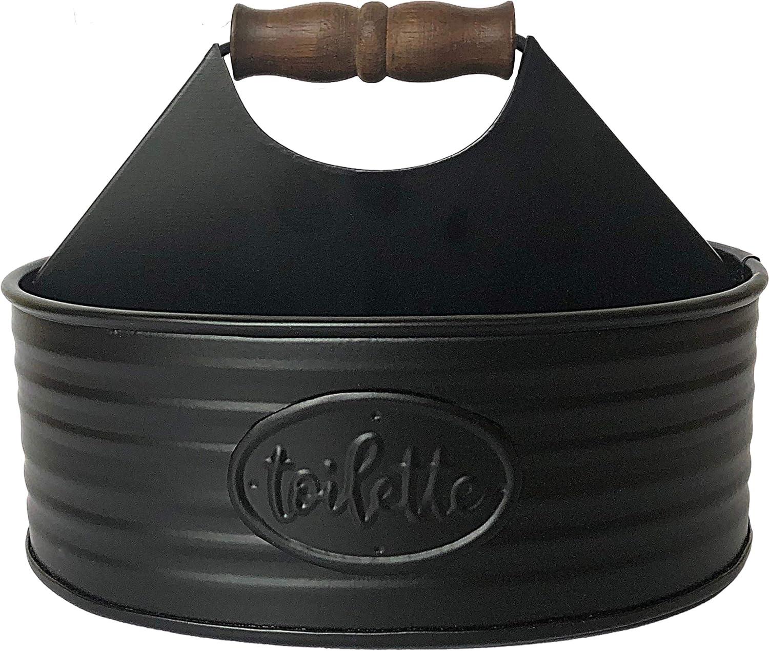 Autumn Alley Black Metal Farmhouse Bathroom Toiletries Caddy Organizer with' Toilette' Label