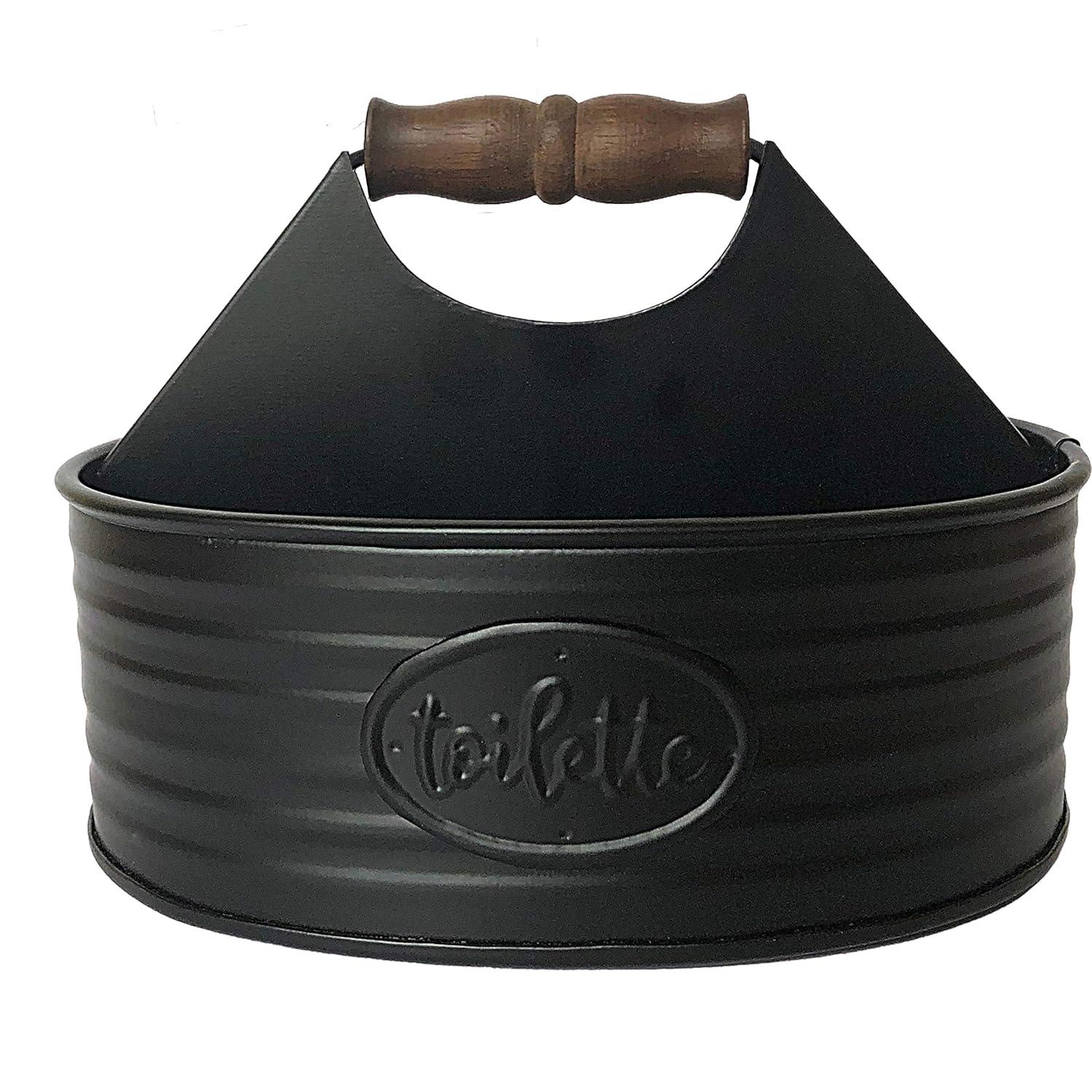 Autumn Alley Black Metal Farmhouse Bathroom Toiletries Caddy Organizer with' Toilette' Label