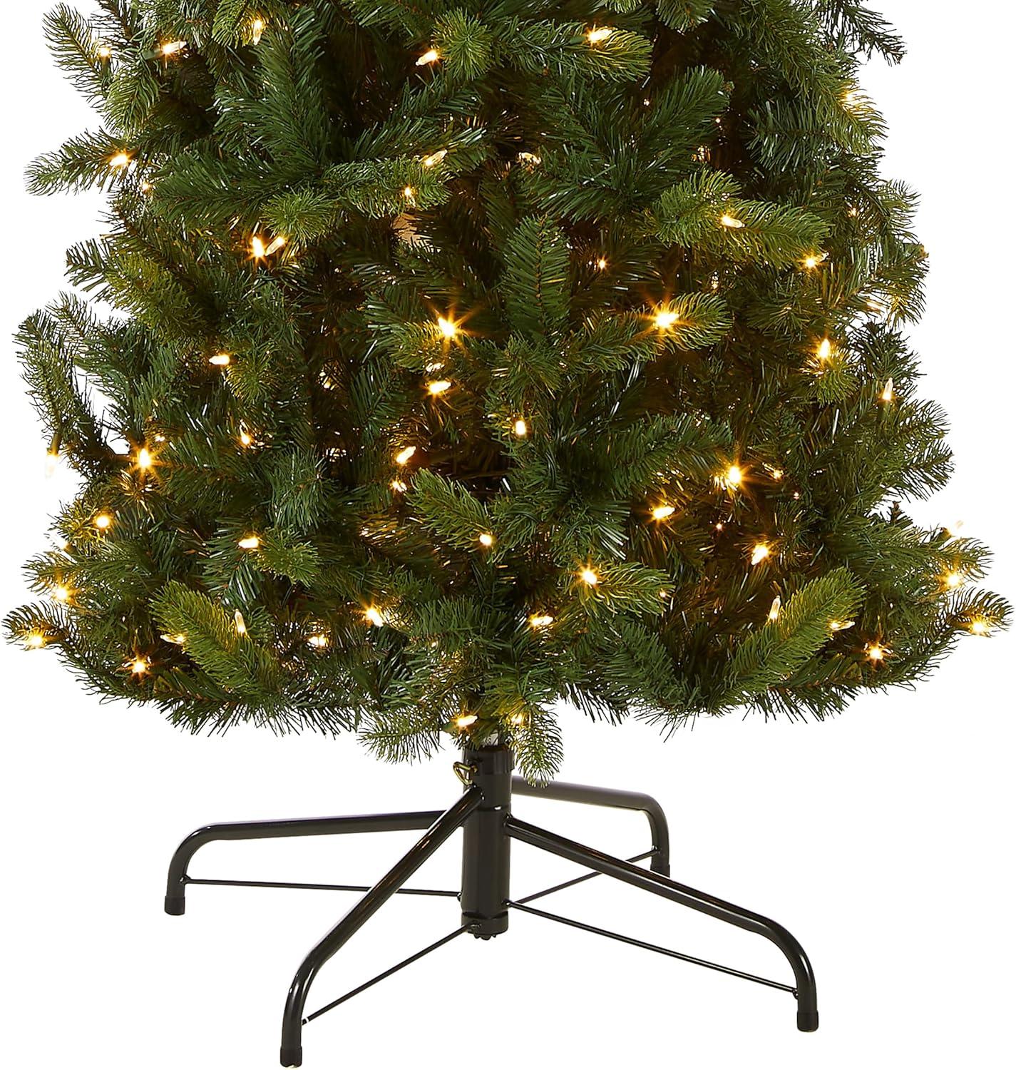 9' Prelit Pencil Slim Feel Real Downswept Douglas Fir Artificial Christmas Tree Dual Color Lights - National Tree Company