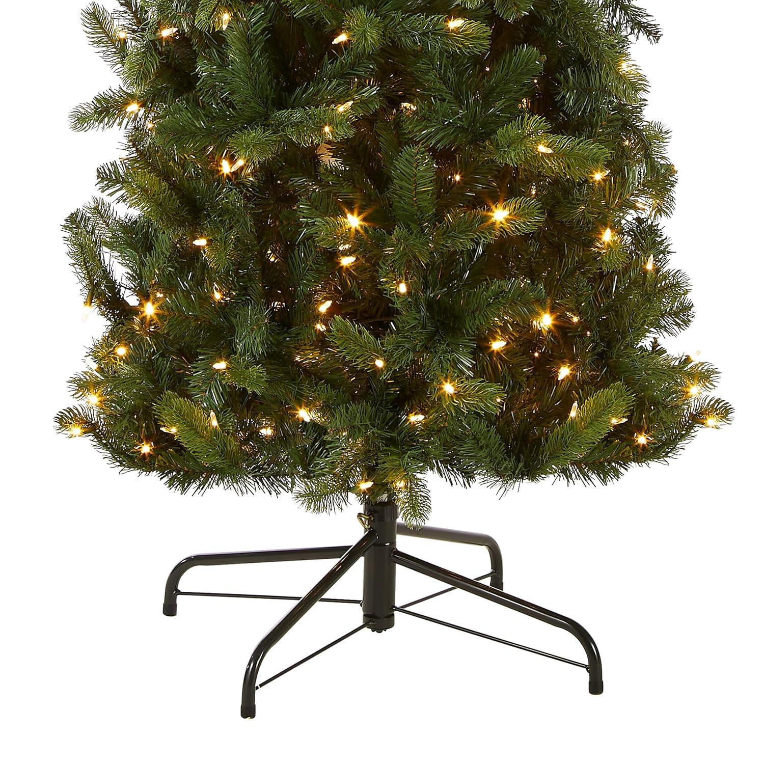 9' Prelit Pencil Slim Feel Real Downswept Douglas Fir Artificial Christmas Tree Dual Color Lights - National Tree Company