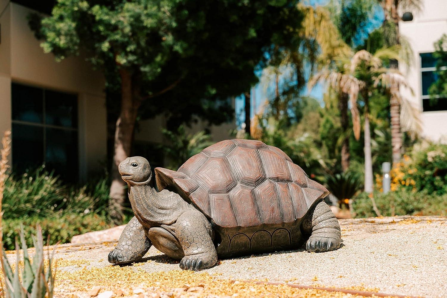 XBrand 28"L Brown and Black Concrete/MgO Walking Tortoise Statue, Indoor or Outdoor Décor, Garden Sculptures, Turtle Garden Statue