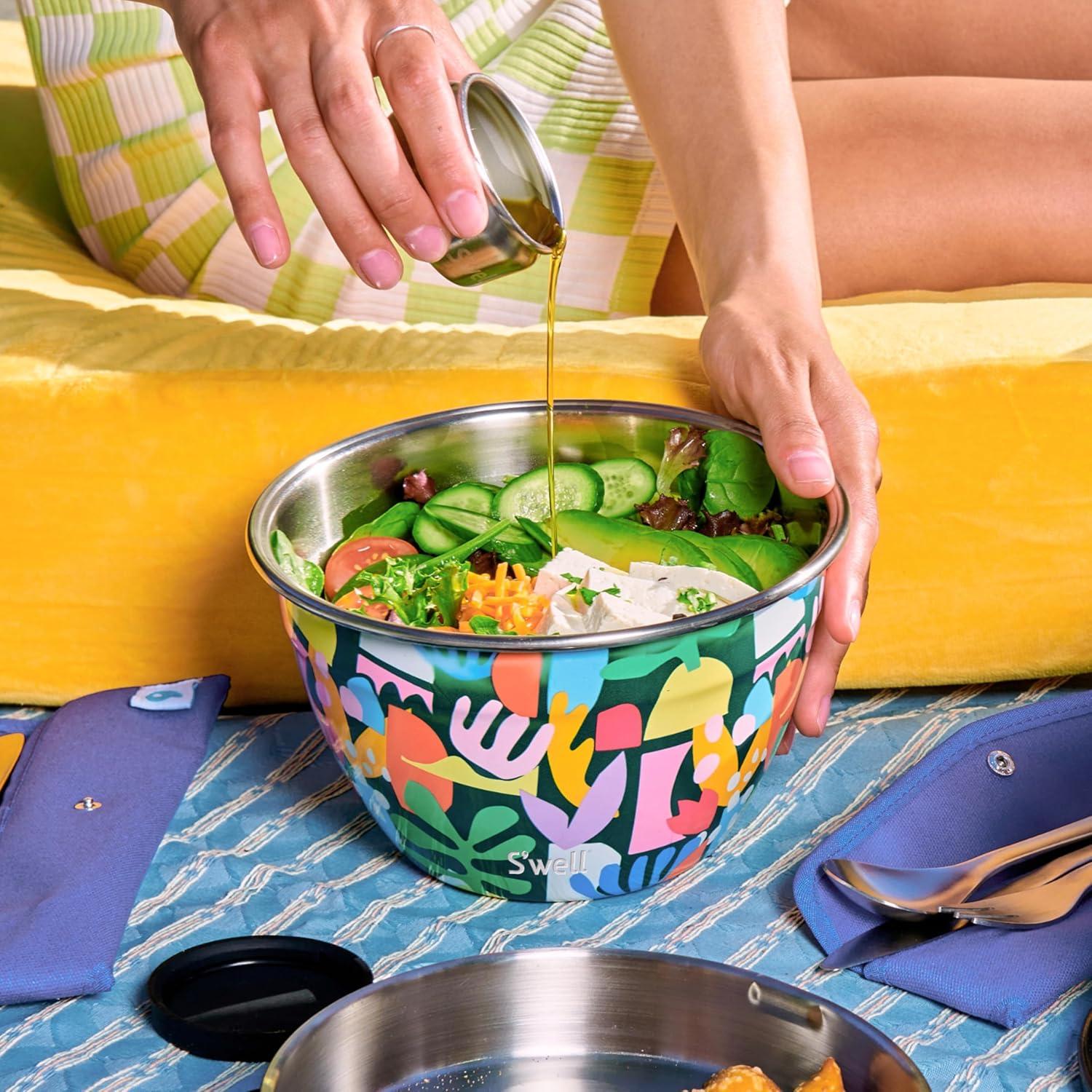 Salad Bowl Kit 64oz, Hillside Lavender, Comes with 2oz Mini Canister and Removable Tray for Organization, Leakproof, Easy to Clean, Dishwasher Safe