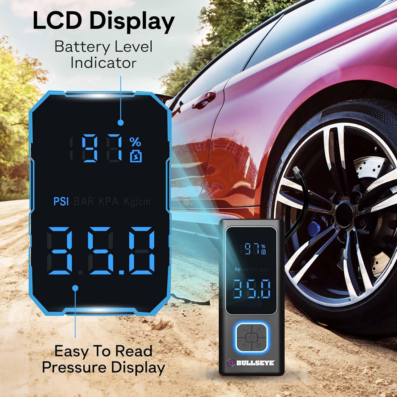 Bullseye Pocket Air Tire Inflator 4000mAH Rechargeable Electric Air Compressor Portable Pump