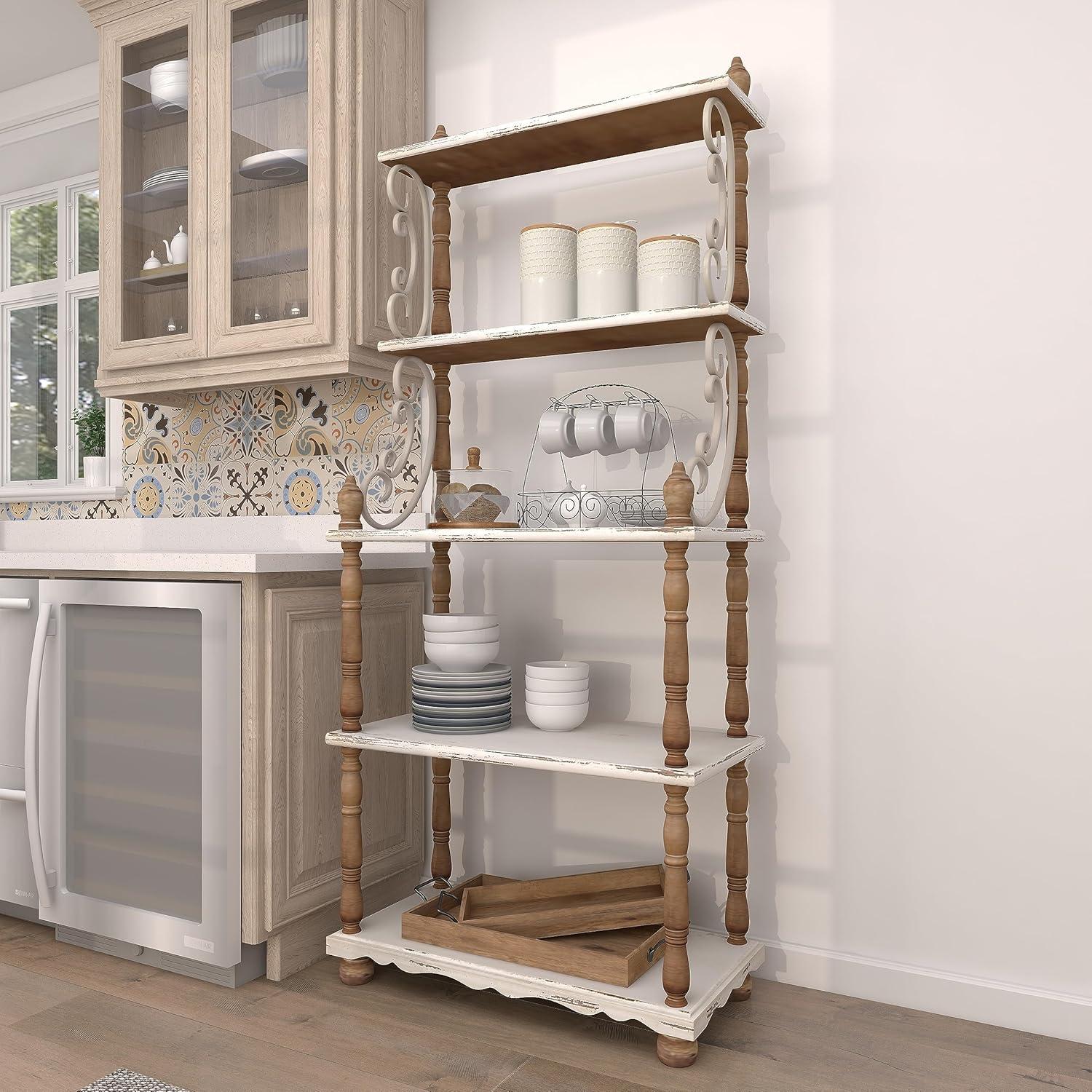 75" x 32" Farmhouse Wood Shelving Unit Off White - Olivia & May: 5-Tier Storage Bookcase