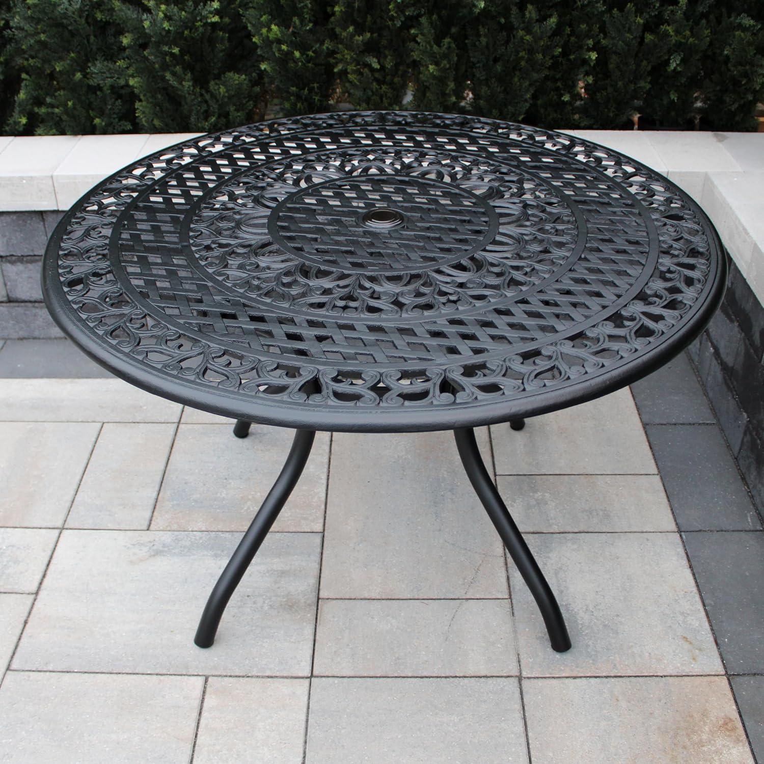 48" Ornate Mesh Aluminum Round Patio Dining Table - Black - Oakland Living: Weather-Resistant, UV-Protected Outdoor Furniture