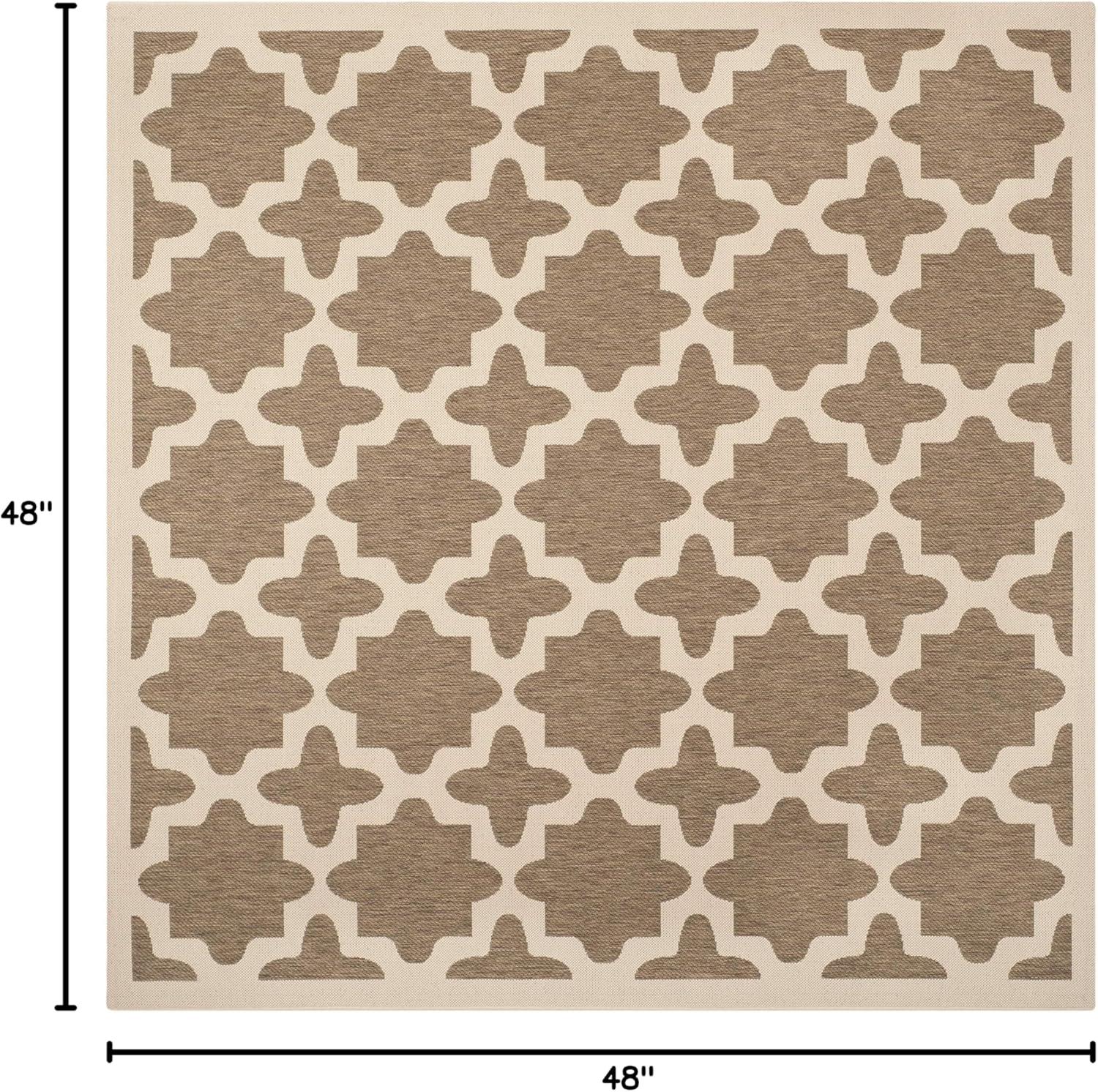 SAFAVIEH Courtyard Amanda Geometric Indoor/Outdoor Area Rug, 4' x 4' Square, Brown/Bone