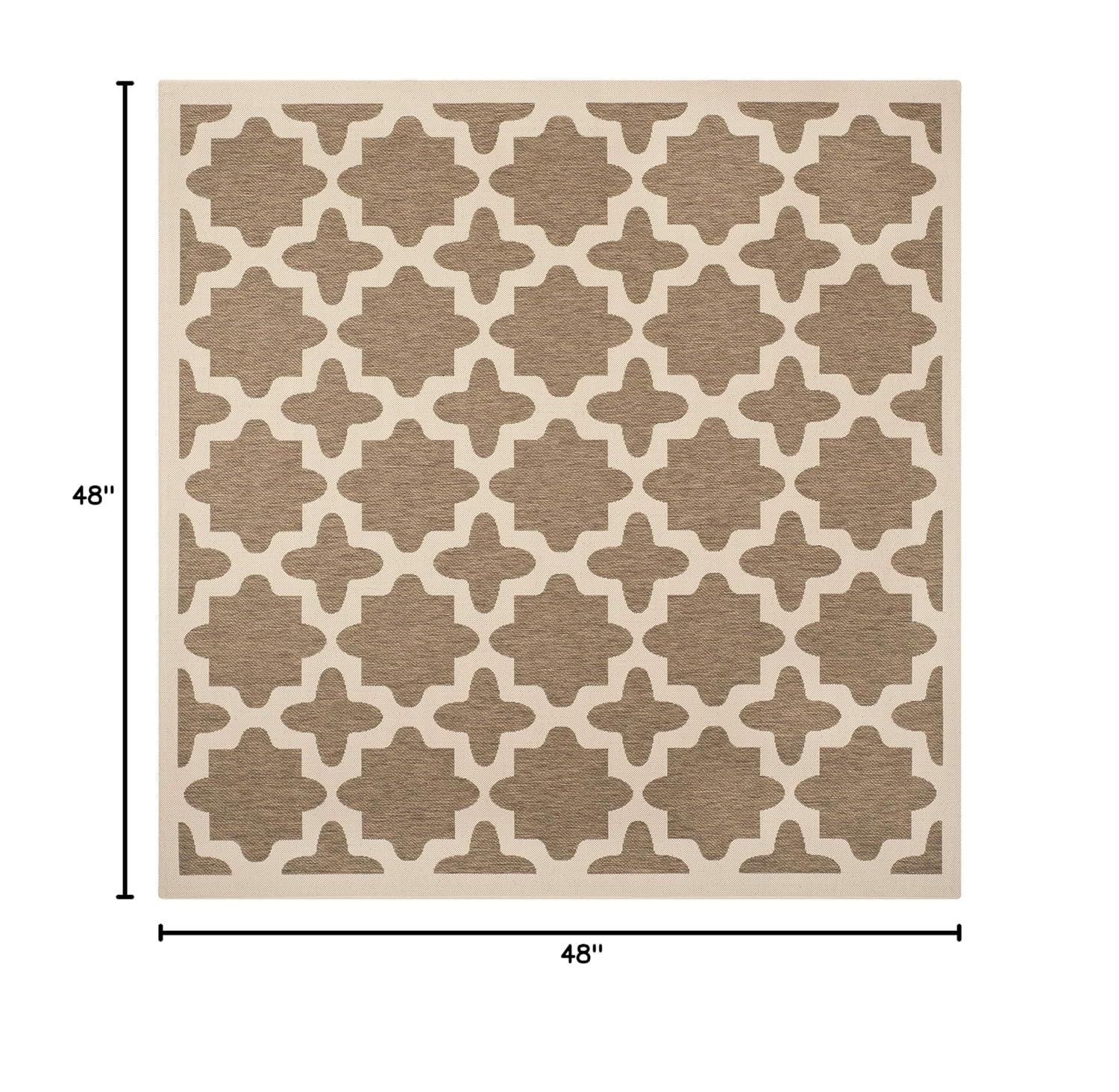 SAFAVIEH Courtyard Amanda Geometric Indoor/Outdoor Area Rug, 4' x 4' Square, Brown/Bone