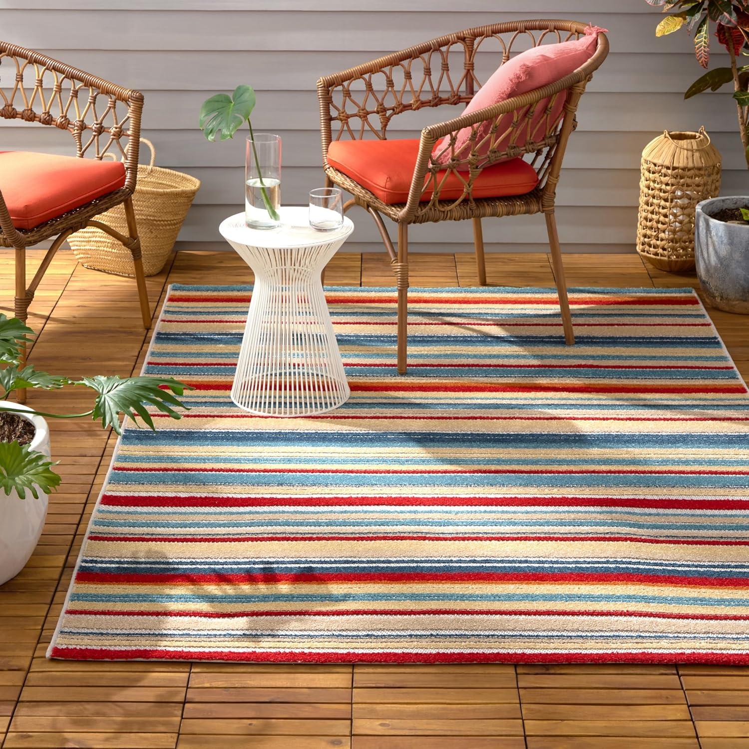 TOWN & COUNTRY EVERYDAY Rio Multicolor Stripe Outdoor Rug Red/Multi