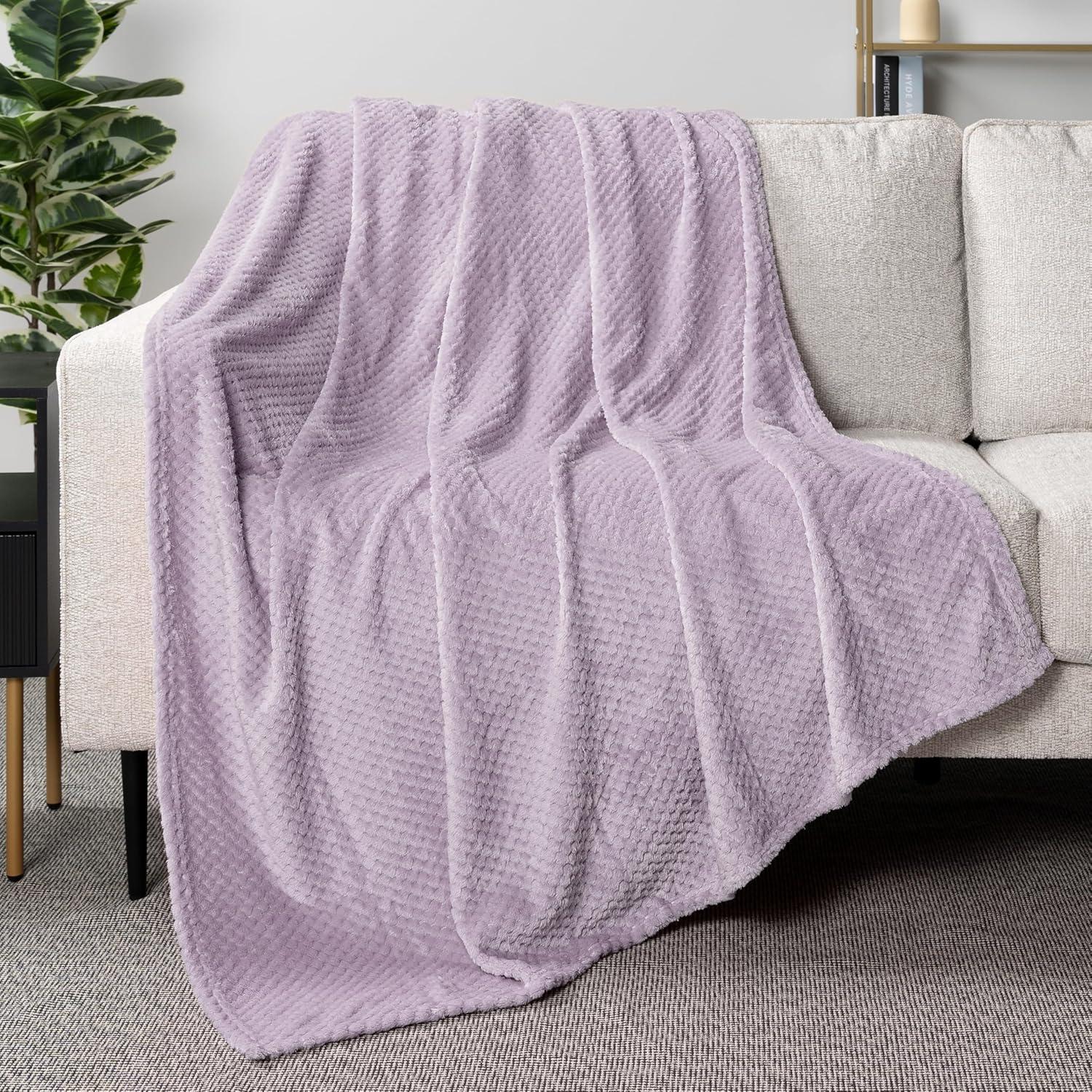 PAVILIA Soft Waffle Blanket Throw for Sofa Bed, Lightweight Plush Warm Blanket for Couch , Lavender Purple/Throw - 50x60