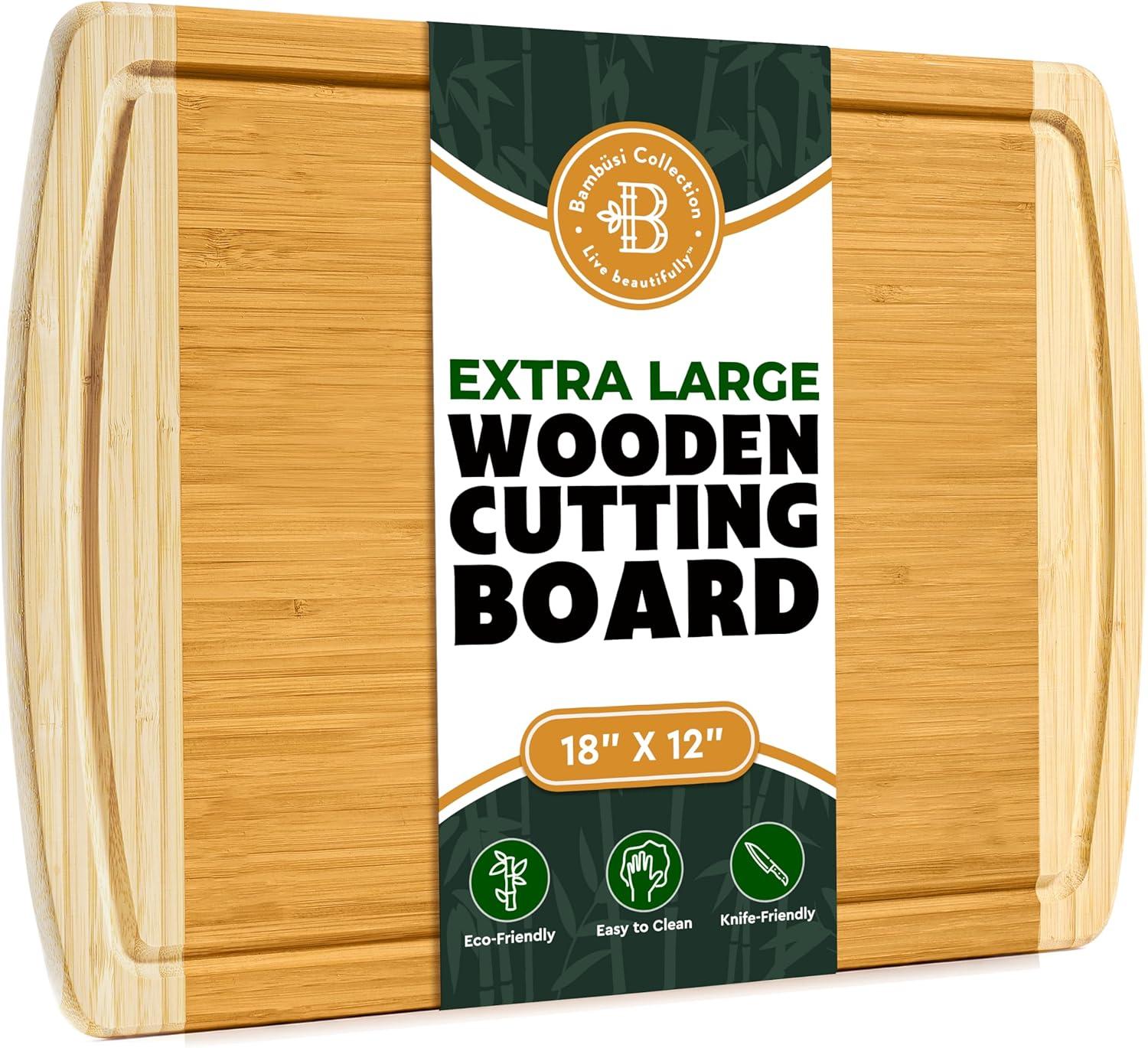 Large Cutting Board for Kitchen - Bamboo Wood Cutting Board with Juice Groove - Charcuterie Boards & Chopping Butcher Block for Meat, Serving Tray