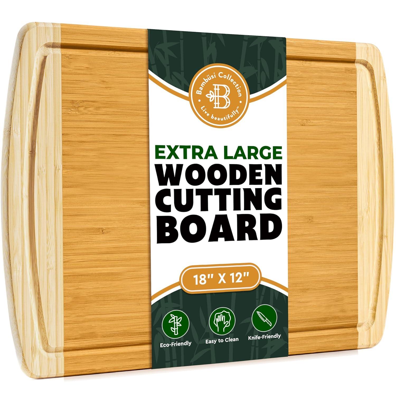 Large Cutting Board for Kitchen - Bamboo Wood Cutting Board with Juice Groove - Charcuterie Boards & Chopping Butcher Block for Meat, Serving Tray