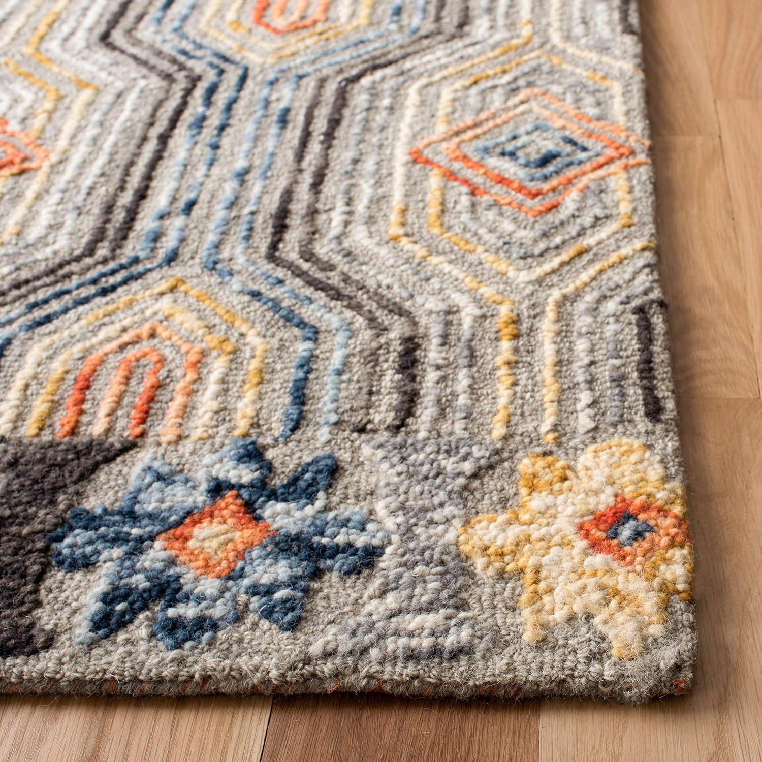 Handmade Blue and Gray Wool Tufted Area Rug