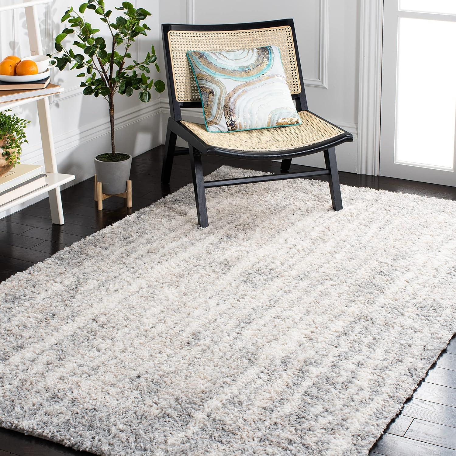 Gray and Ivory Hand-Knotted Shag Area Rug