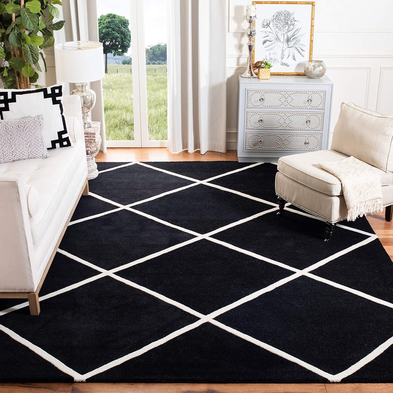 Elegant Diamond Trellis 6' x 9' Black/Ivory Hand-tufted Wool Rug