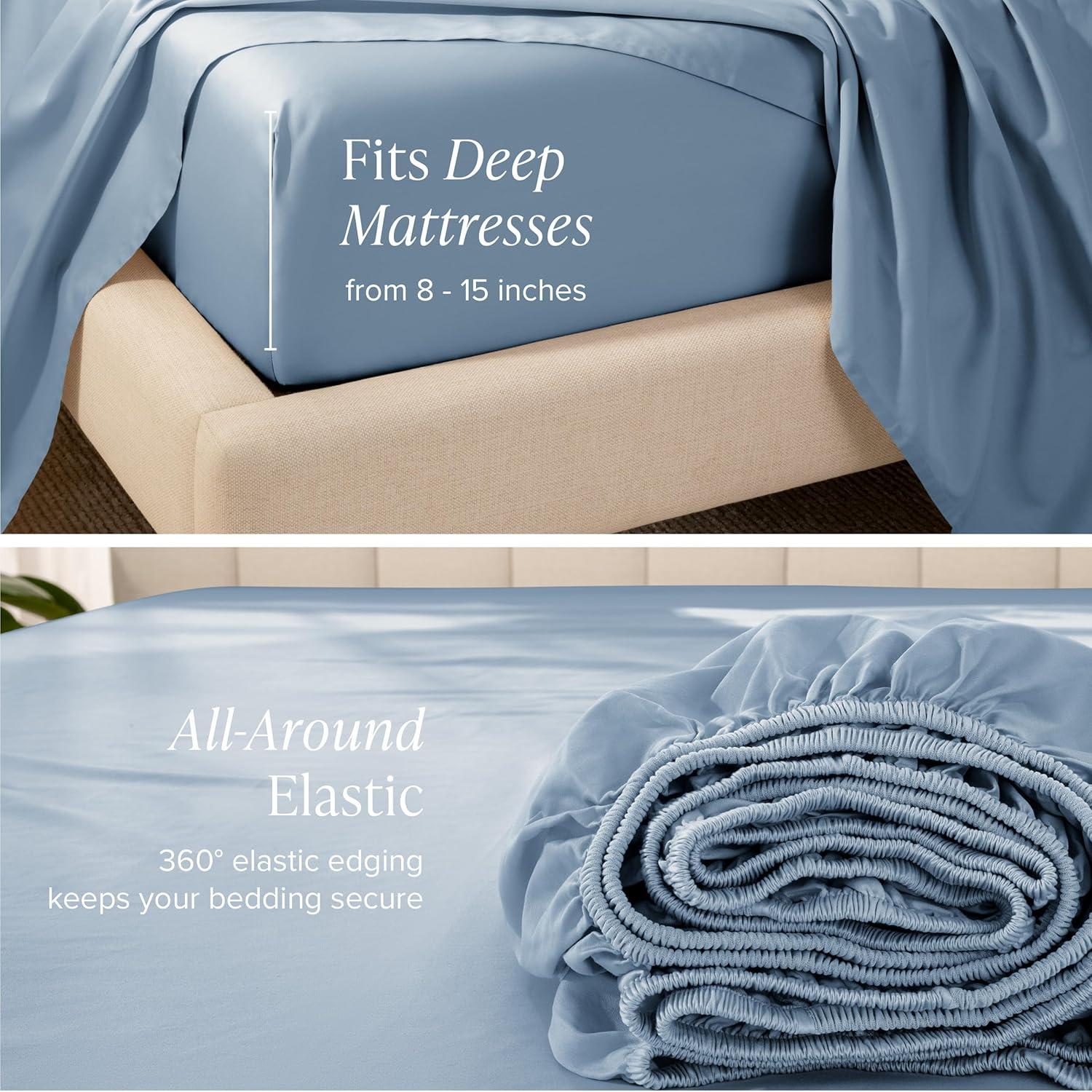 400 Thread Count Organic Cotton Sateen Twin XL Fitted Sheet Dusty Blue by Bare Home