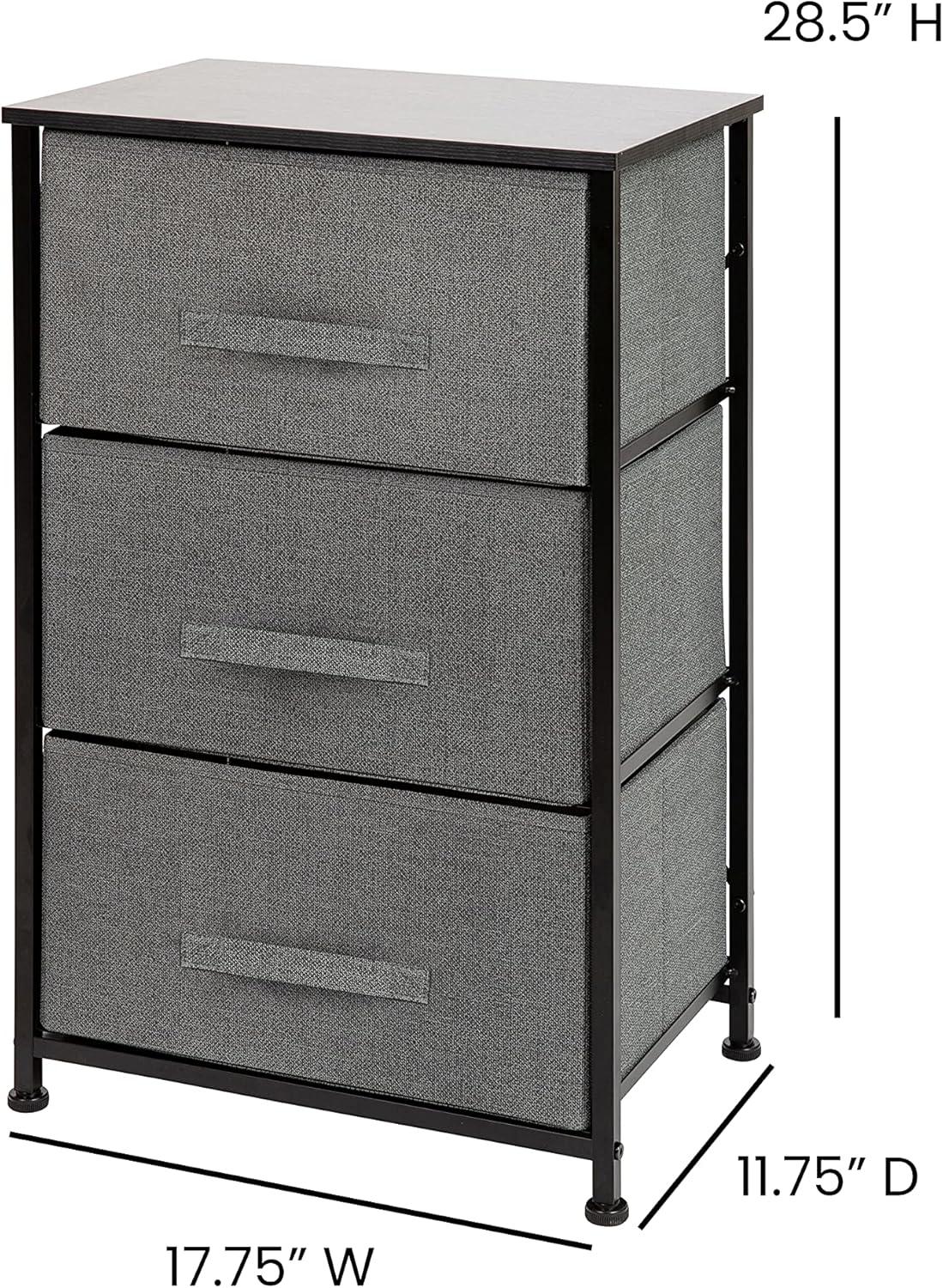 Flash Furniture Malone 3 Drawer Vertical Storage Dresser with Wood Top & Fabric Pull Drawers
