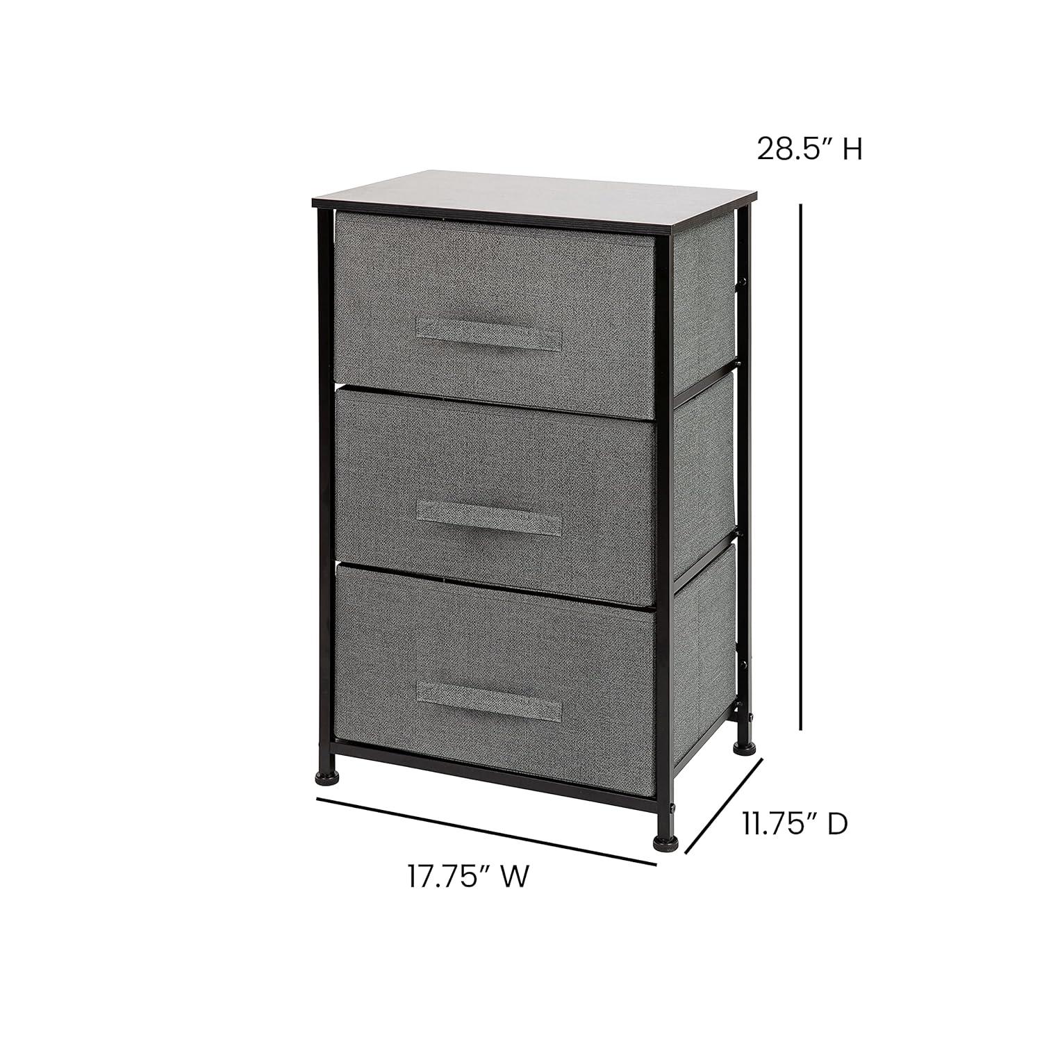 Flash Furniture Malone 3 Drawer Vertical Storage Dresser with Wood Top & Fabric Pull Drawers