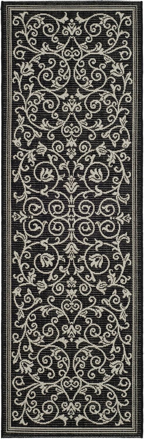 Courtyard CY2098 UV & Stain Resistant Non-Shedding Power Loomed Indoor/Outdoor Runner Rug - Black/Sand - 2'3"x14' - Safavieh