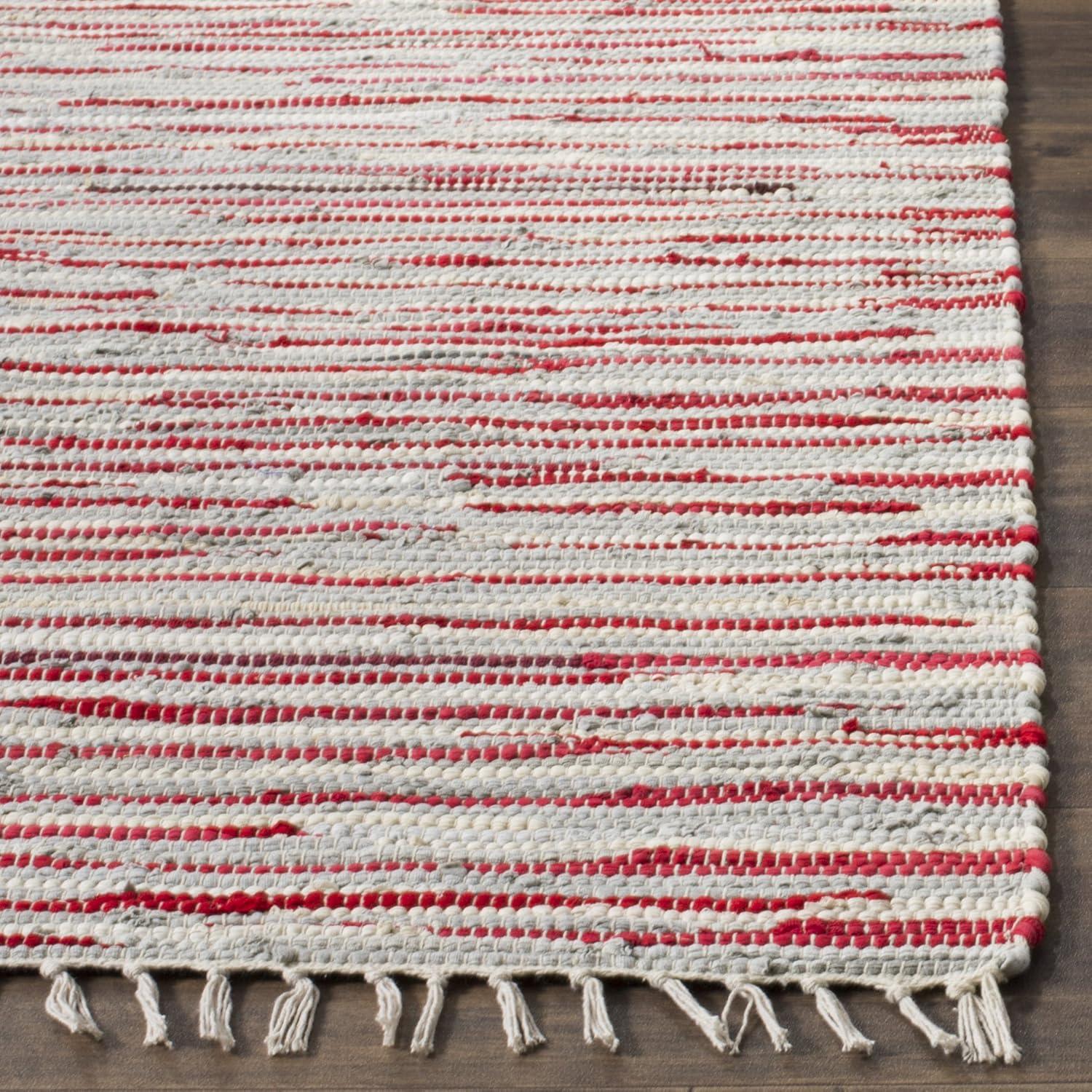 Handmade Boho Stripe Cotton Flat Woven Area Rug, Red 30"x4"