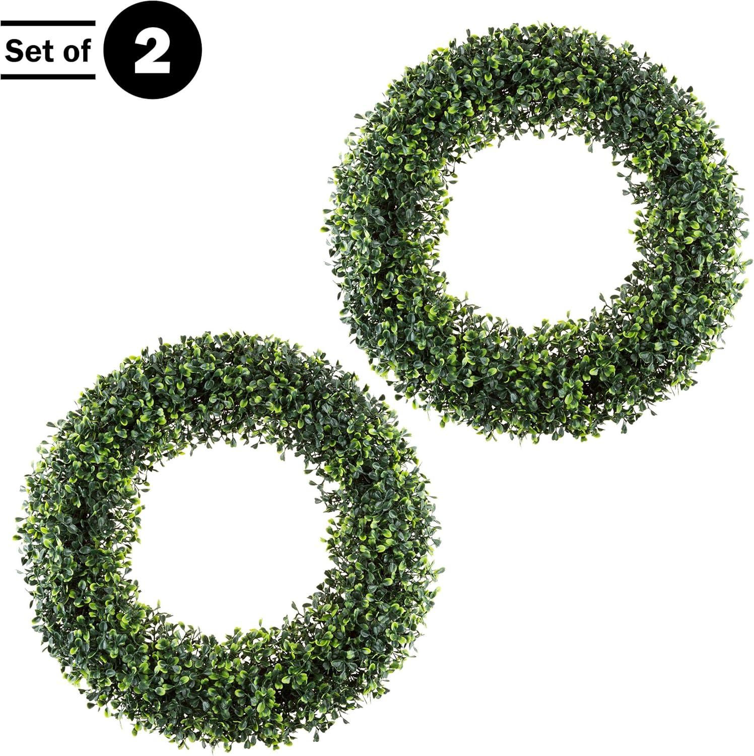 Pure Garden Set of Two 19.5-Inch Indoor/Outdoor Artificial Boxwood Wreaths