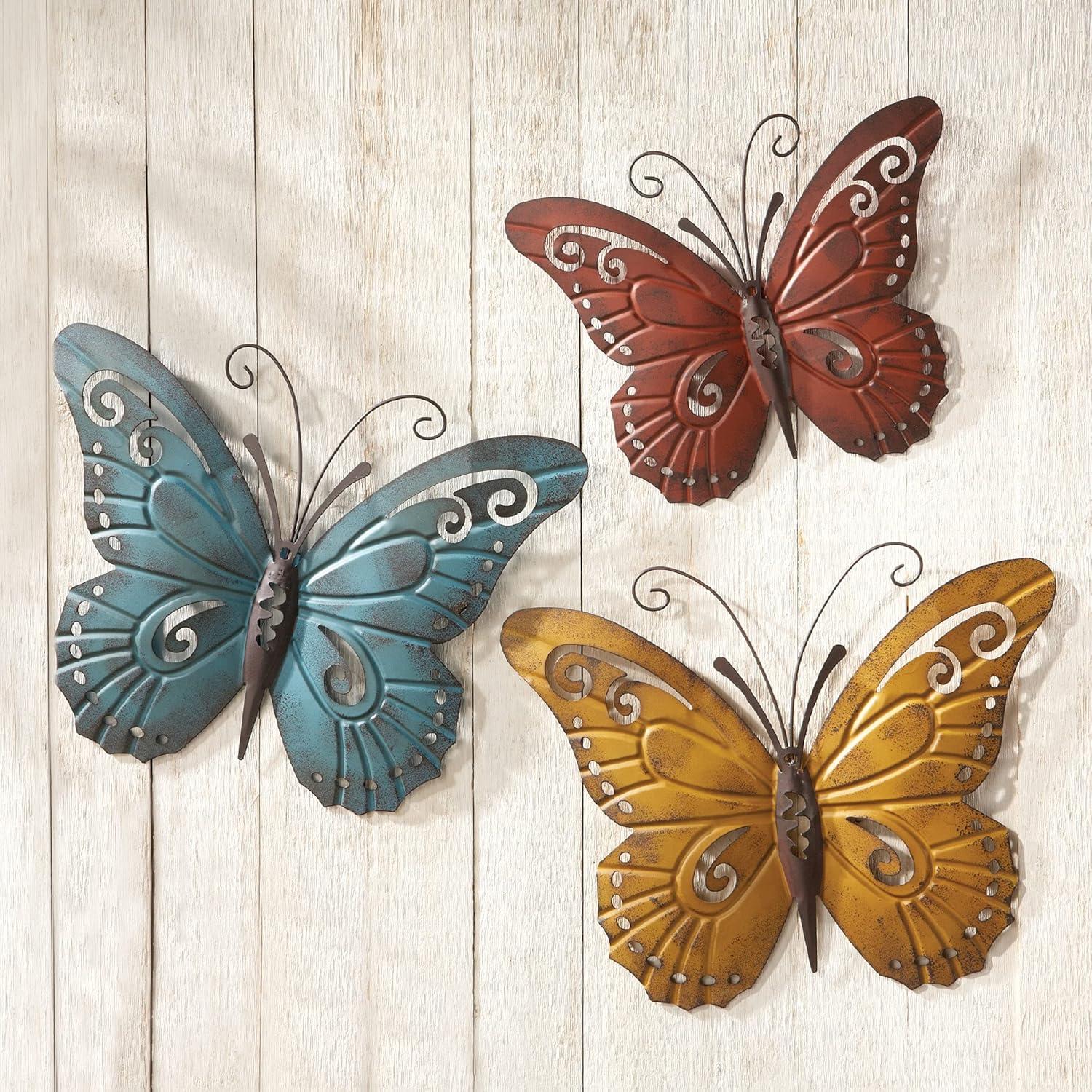 Collections Etc Nature-Inspired Metal Butterfly Decorative Wall Art Trio, Indoor/Outdoor Butterfly Décor