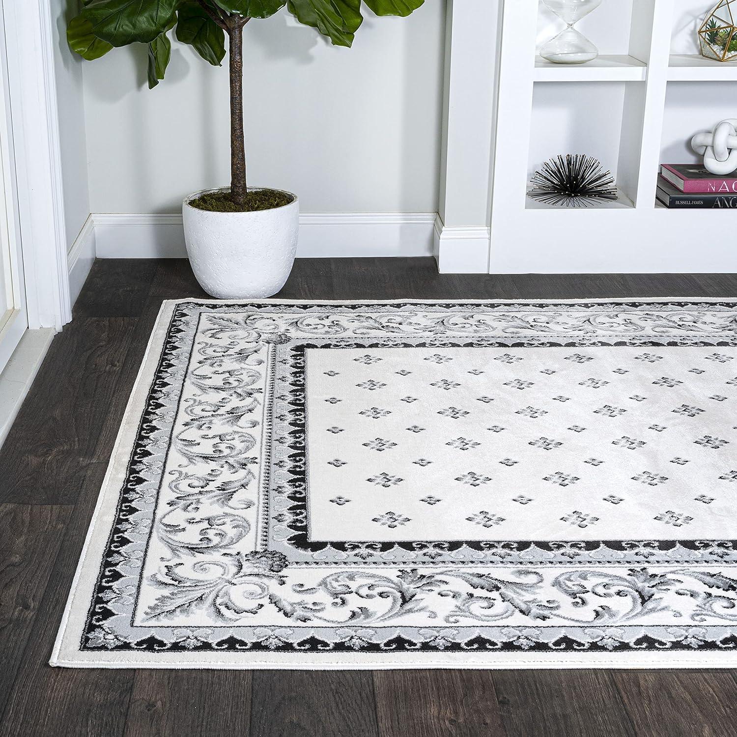 3'x5' Acanthus French Border Area Rug, Cream/Light Gray - JONATHAN Y