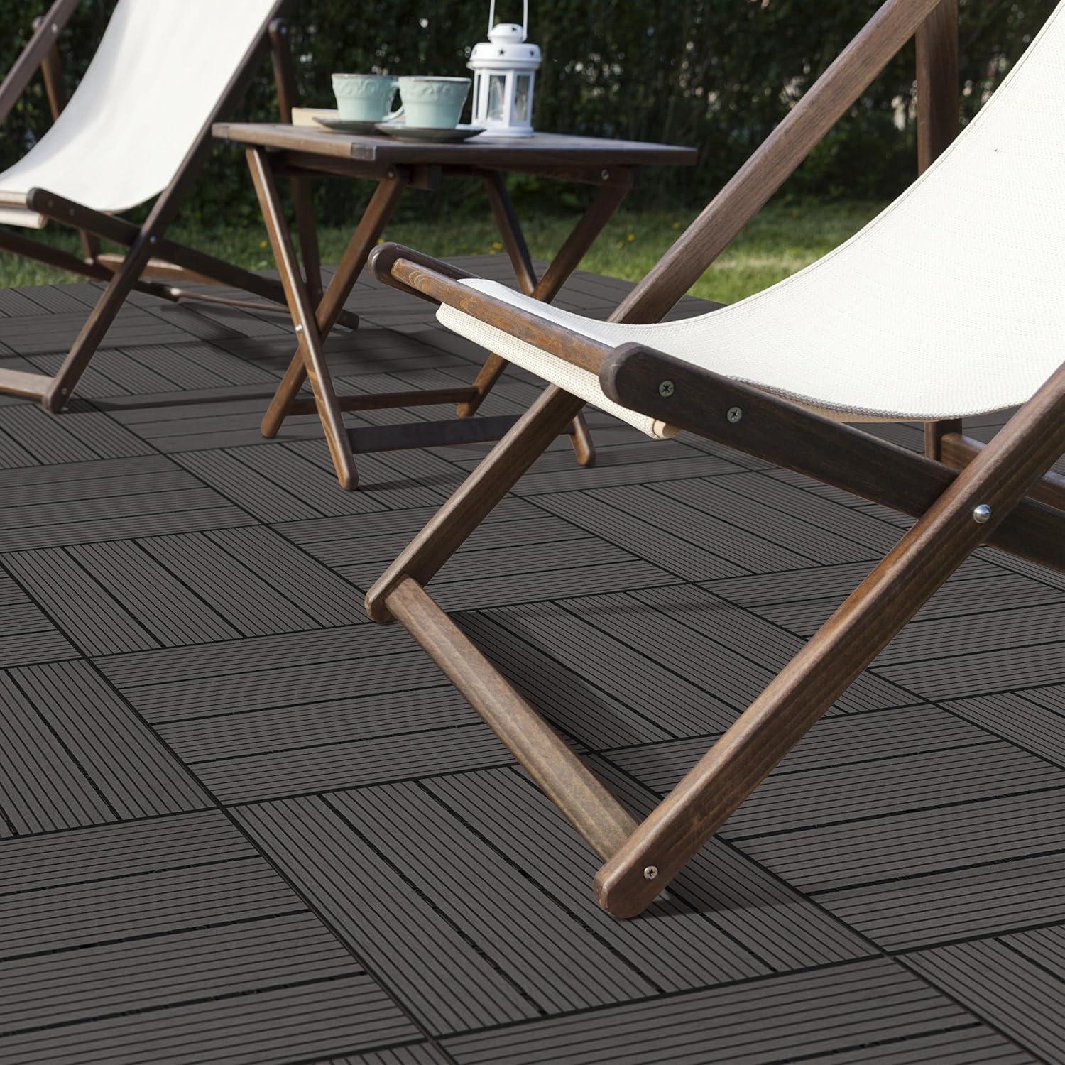 Deck Tiles - 6-Pack Wood Plastic Composite Interlocking Patio Tiles - 5.8SQFT Outdoor Flooring for Balcony, Porch, and Garage by Pure Garden