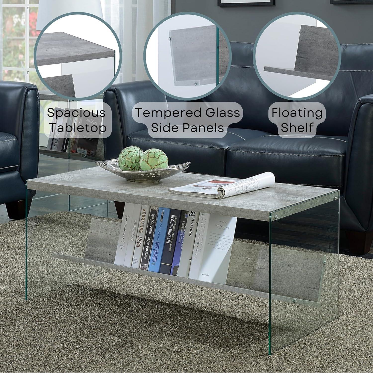 Convenience Concepts SoHo Glass Coffee Table with Shelf, Faux Birch/Glass