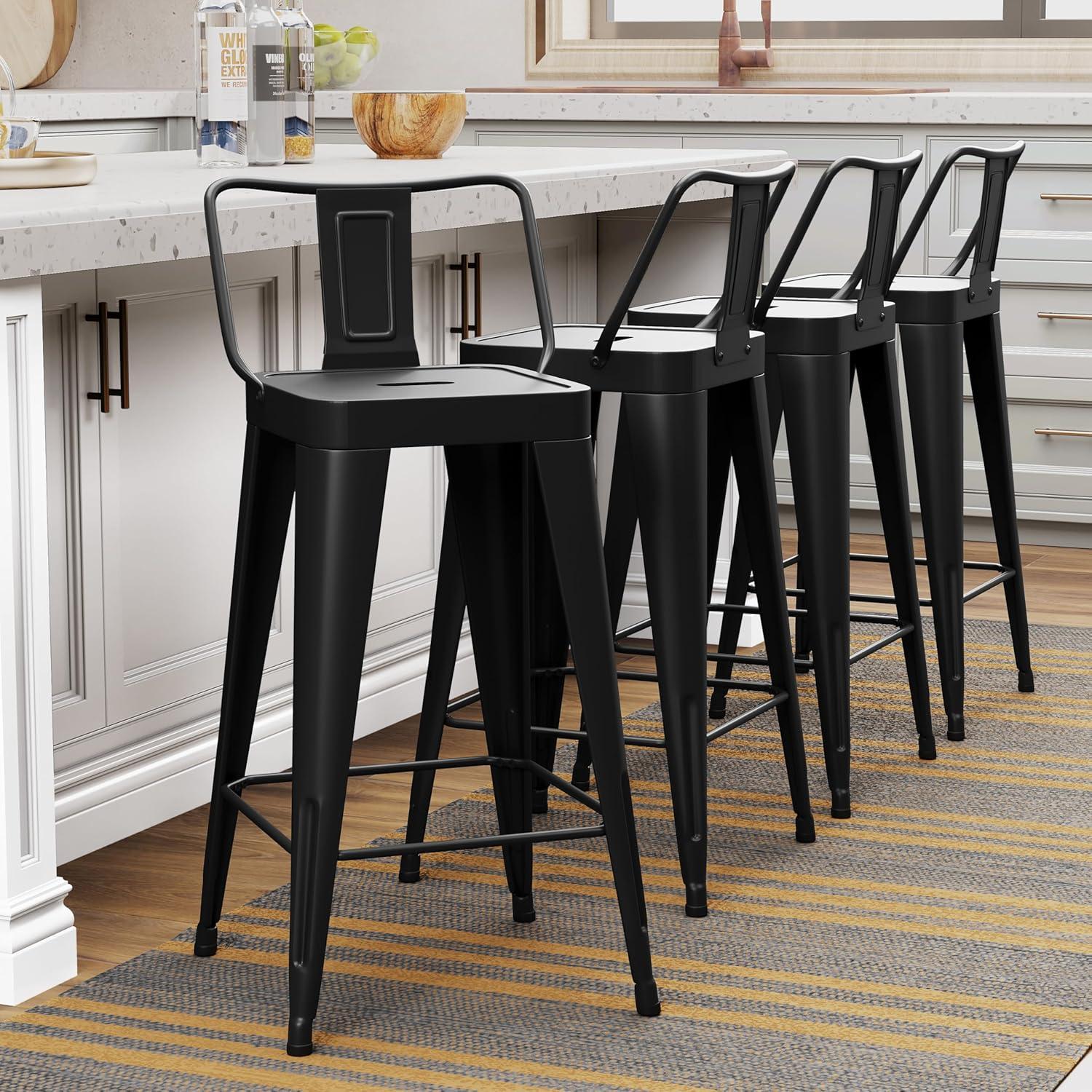 Andeworld  Bar Stools 24 Inches Metal bar stools with backs Set of 4 Black Wood Finish,Black Finish 1-Piece Single