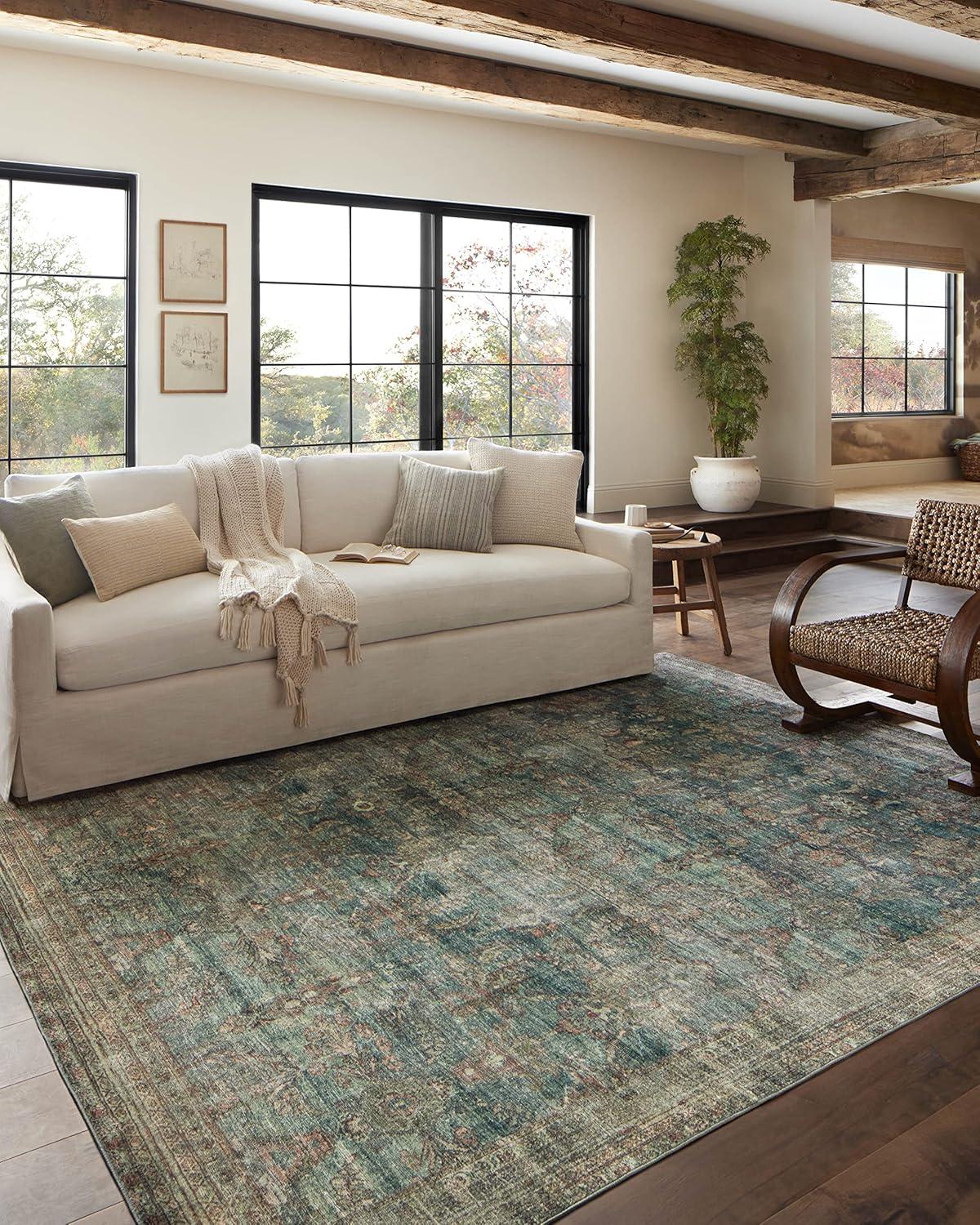 Magnolia Home By Joanna Gaines X Loloi Banks Machine Washable Ocean / Spice Area Rug