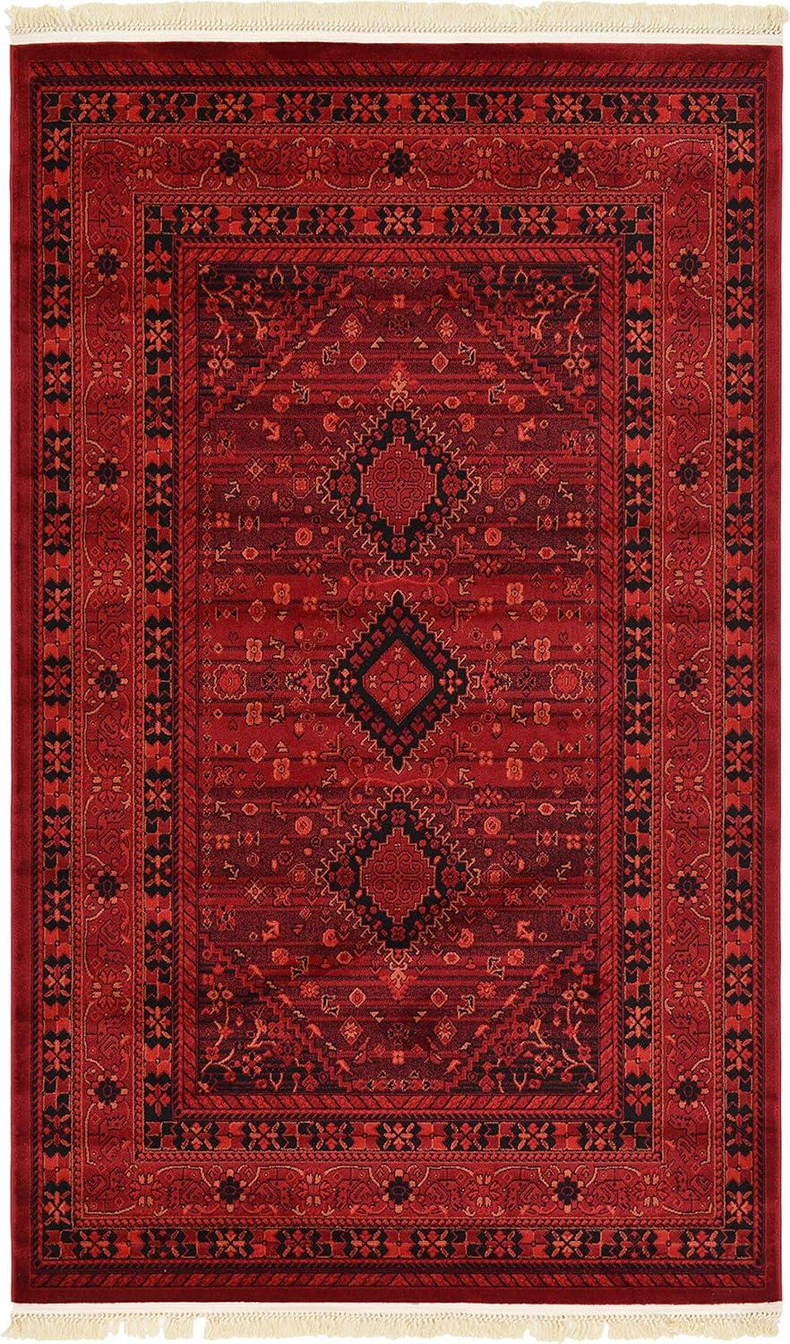 Rugs.com Bokhara Collection Rug – 5' x 8' Red Low Rug Perfect For Bedrooms, Dining Rooms, Living Rooms