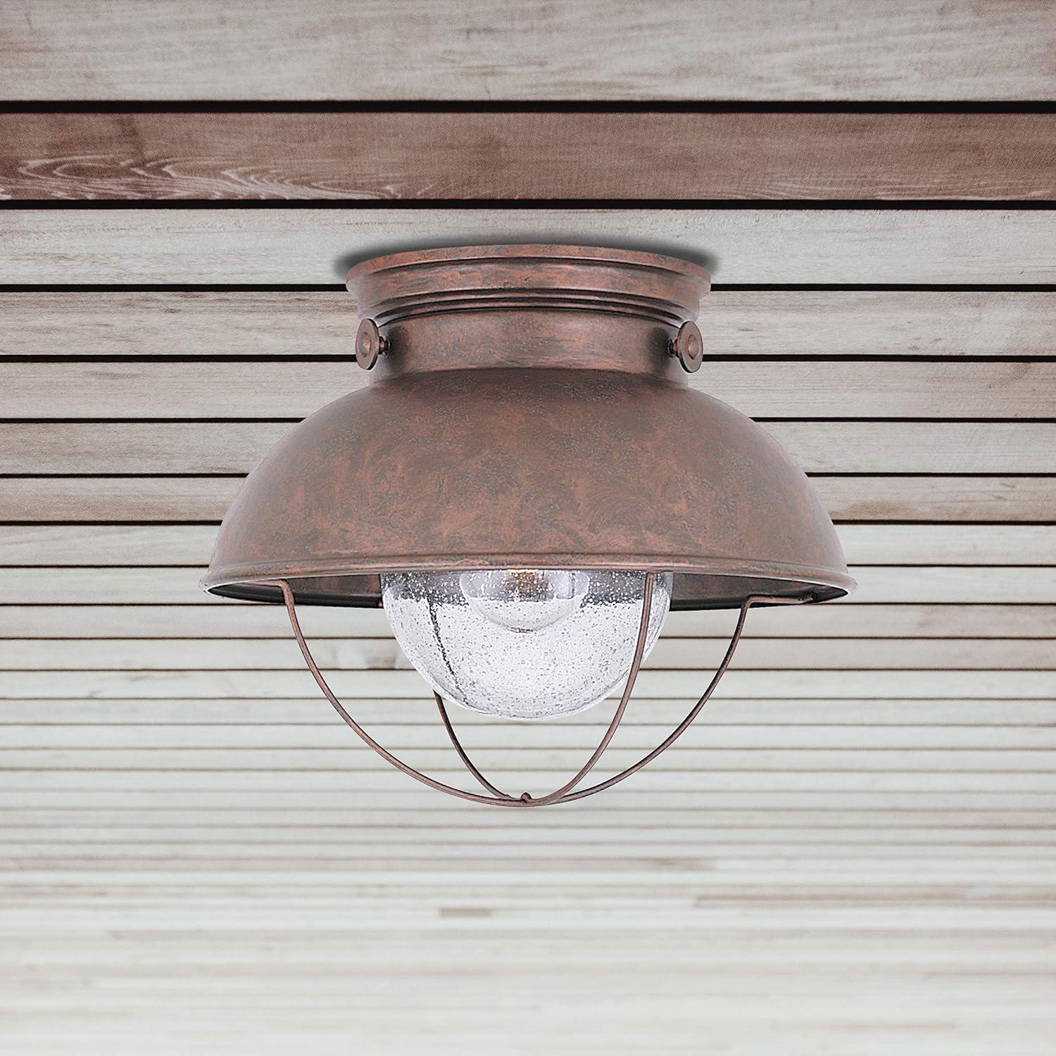 Weathered Copper Seeded Glass 11'' Outdoor Ceiling Light