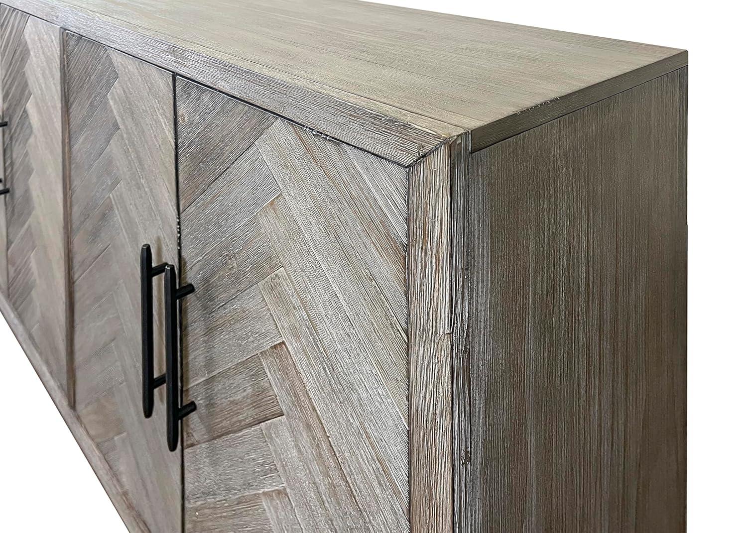 Palisades 90" Six Door TV Stand: Herringbone Pattern, Iron Hardware - Martin Furniture