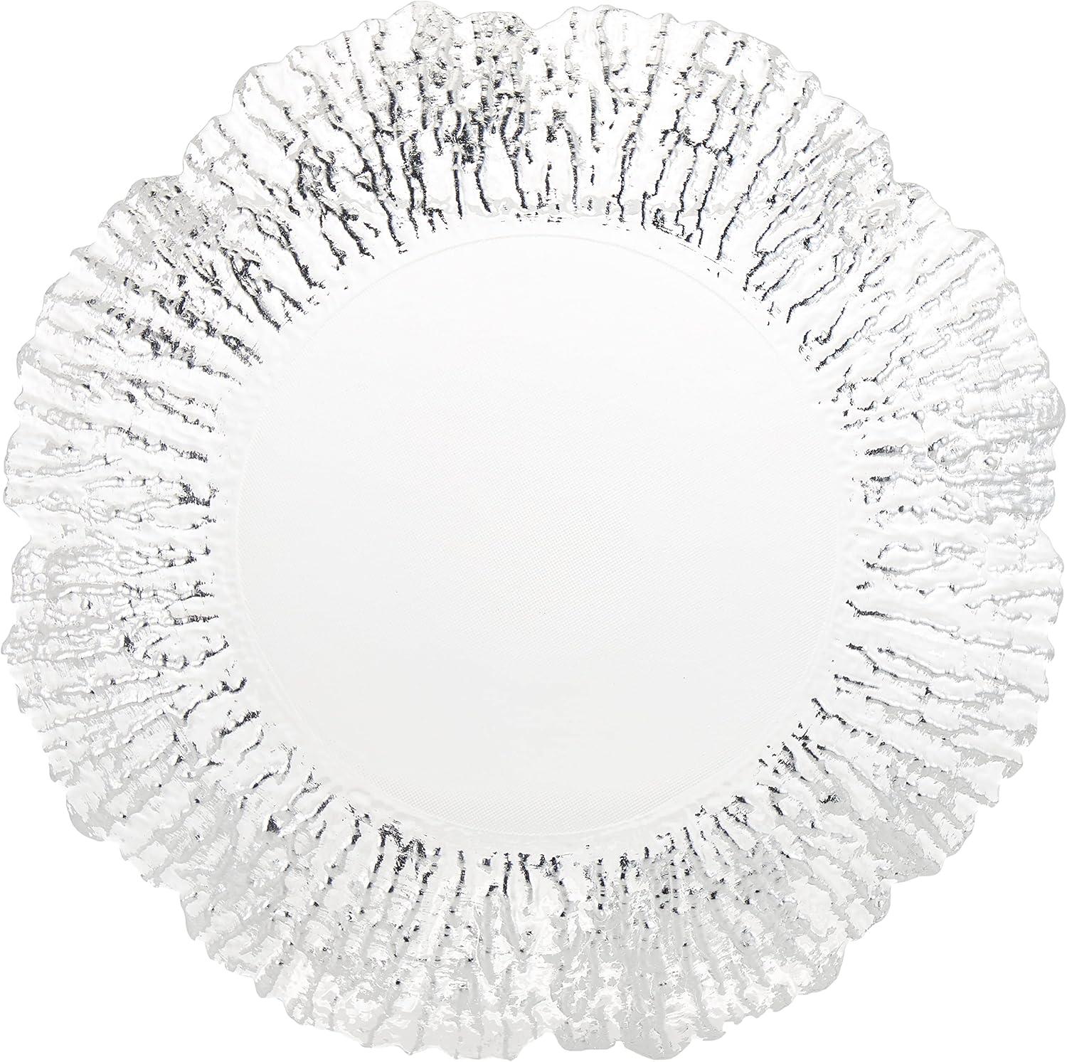 Silver Glass Flower Pattern Charger Plate, 14-inch