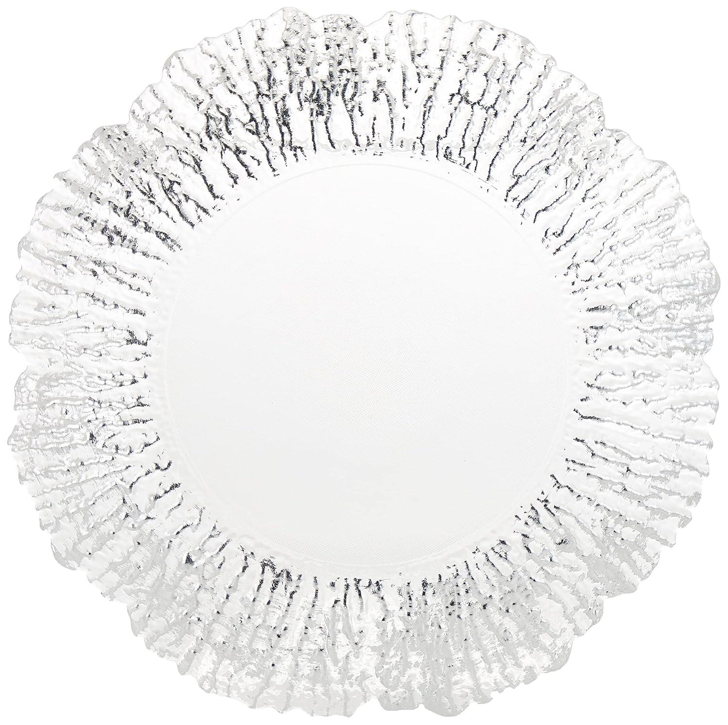 Silver Glass Flower Pattern Charger Plate, 14-inch