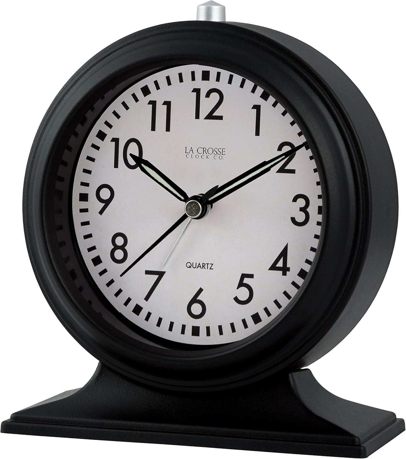 Symple Stuff Traditional Analog Quartz Movement / Crystal Tabletop Clock with Alarm in Black