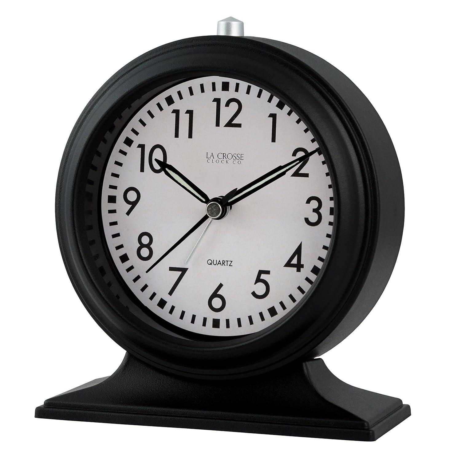 Symple Stuff Traditional Analog Quartz Movement / Crystal Tabletop Clock with Alarm in Black