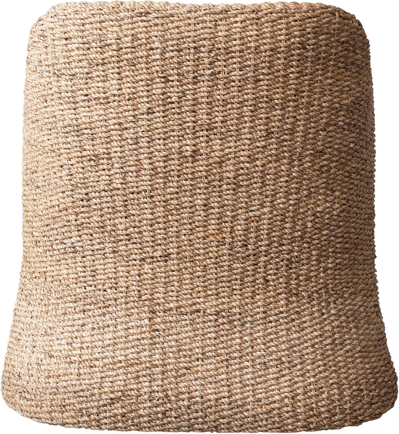 Natural and Cream Woven Water Hyacinth and Acacia Wood Outdoor Lounge Chair with White Cushion