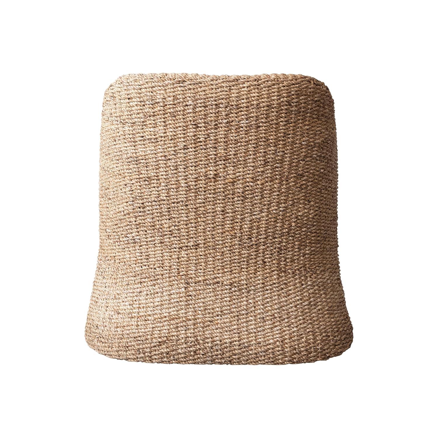 Natural and Cream Woven Water Hyacinth and Acacia Wood Outdoor Lounge Chair with White Cushion