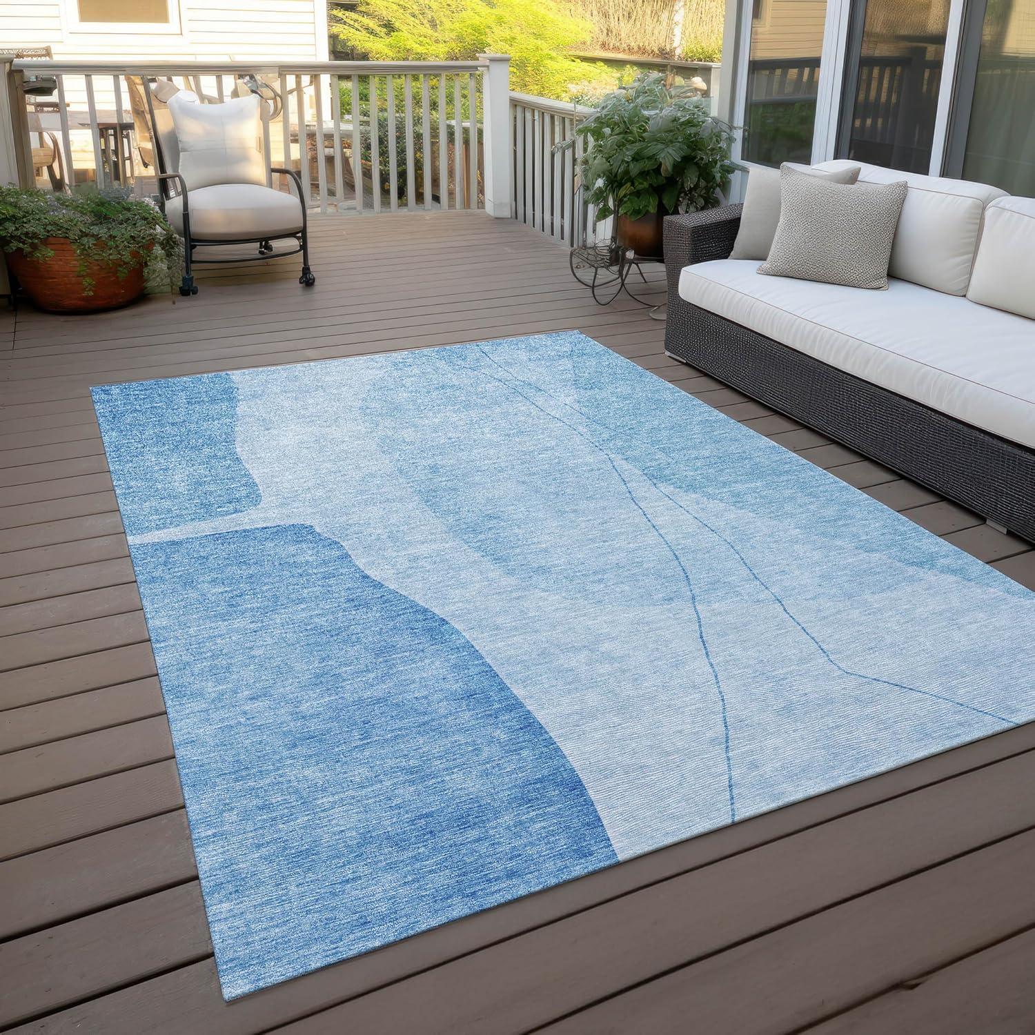 Blue Rectangular Synthetic Washable Indoor/Outdoor Area Rug 9' x 12'