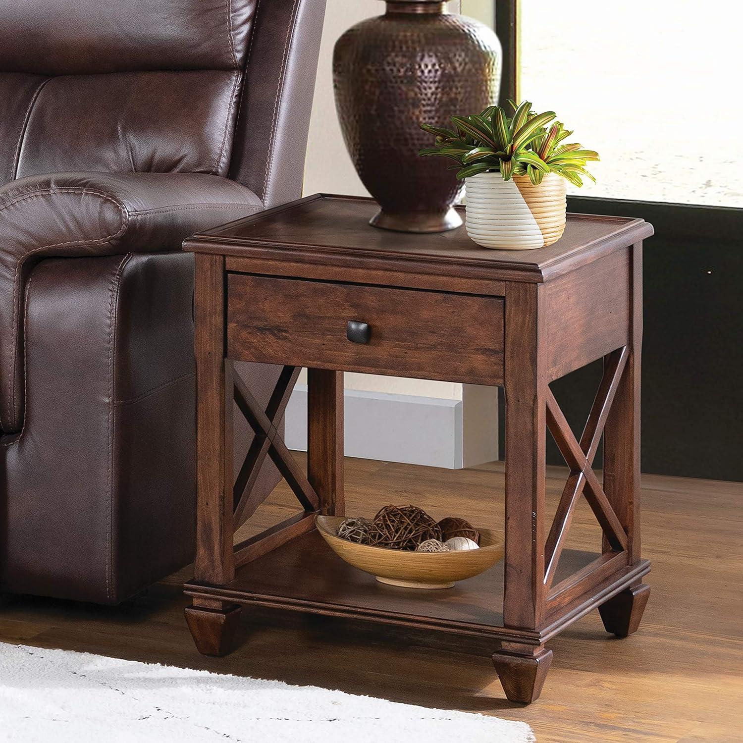 21" Bridgton Square Wood End Table with Drawer Cherry - Alaterre Furniture