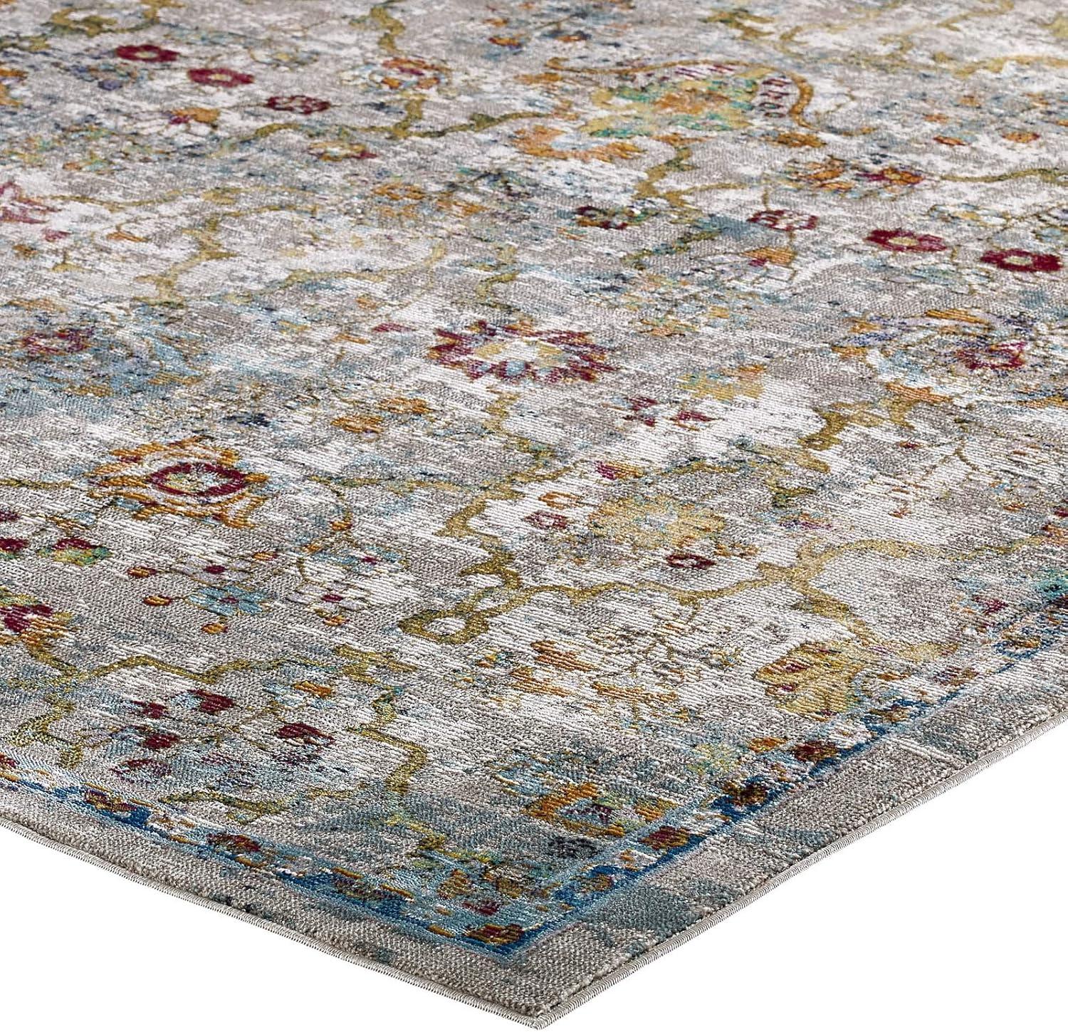 Manuka Blue Floral Synthetic 4' x 6' Area Rug