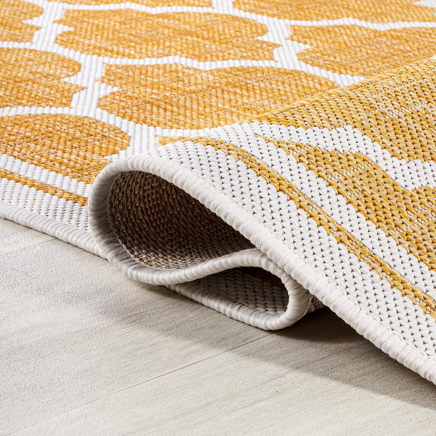 9' x 12' Trebol Moroccan Trellis Textured Weave Indoor/Outdoor Area Rug, Yellow/Cream - JONATHAN Y