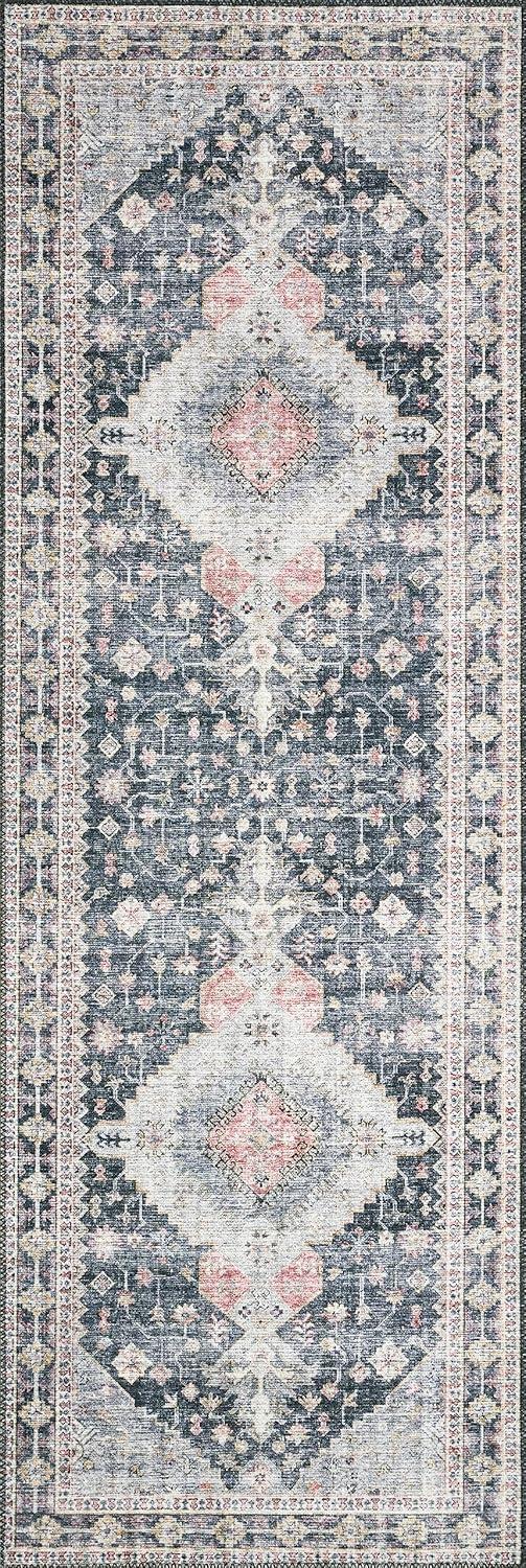 Reversible Gray Oriental 30x120 Wool-Synthetic Blend Rug