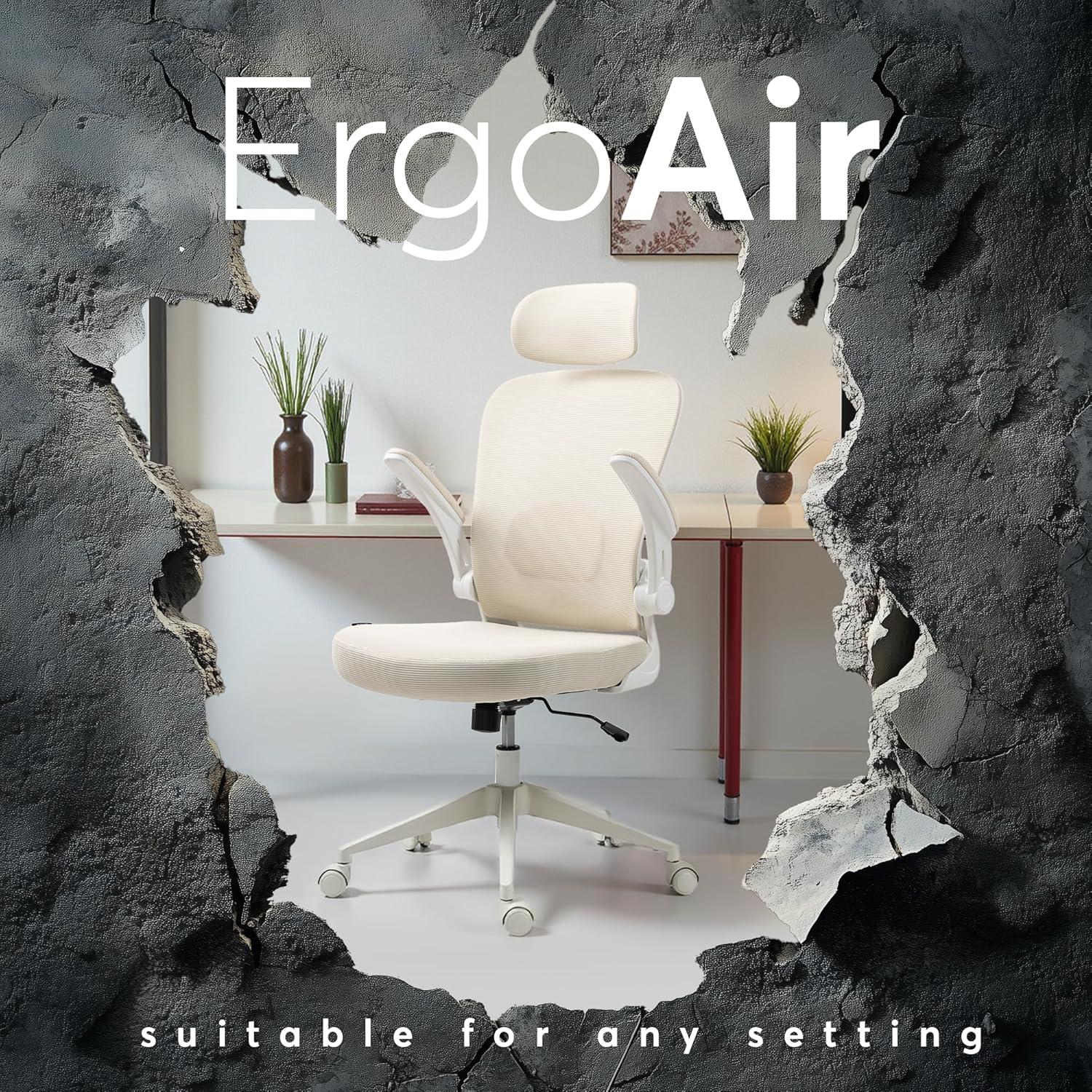 Oline Oline ErgoAir Ergonomic Office Chair – Adjustable Lumbar Support, Flip-Up Armrests, Mesh Computer Desk Chair, Swivel Rolling Executive Gaming Chair for Home & Office