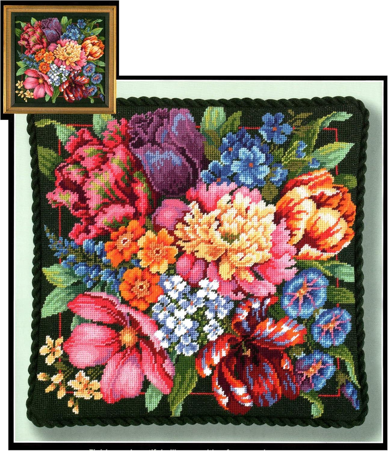 Vibrant Floral Splendor 14" Needlepoint Kit with Wool & Acrylic Yarns