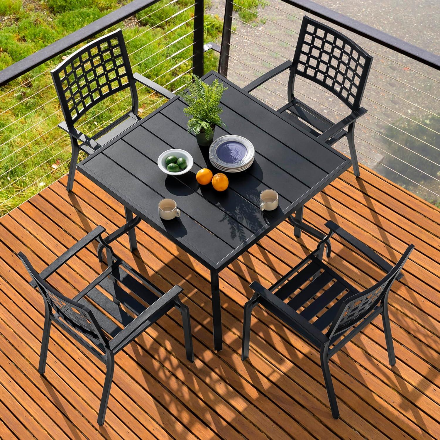 Nuu Garden Outdoor Dining Chair, Patio Dining Chair Set, Stackable Design, All-weather Iron Frame with Powder-coated Finish for Indoors and Outdoors, Patio, Deck, Garden, Yard, Black