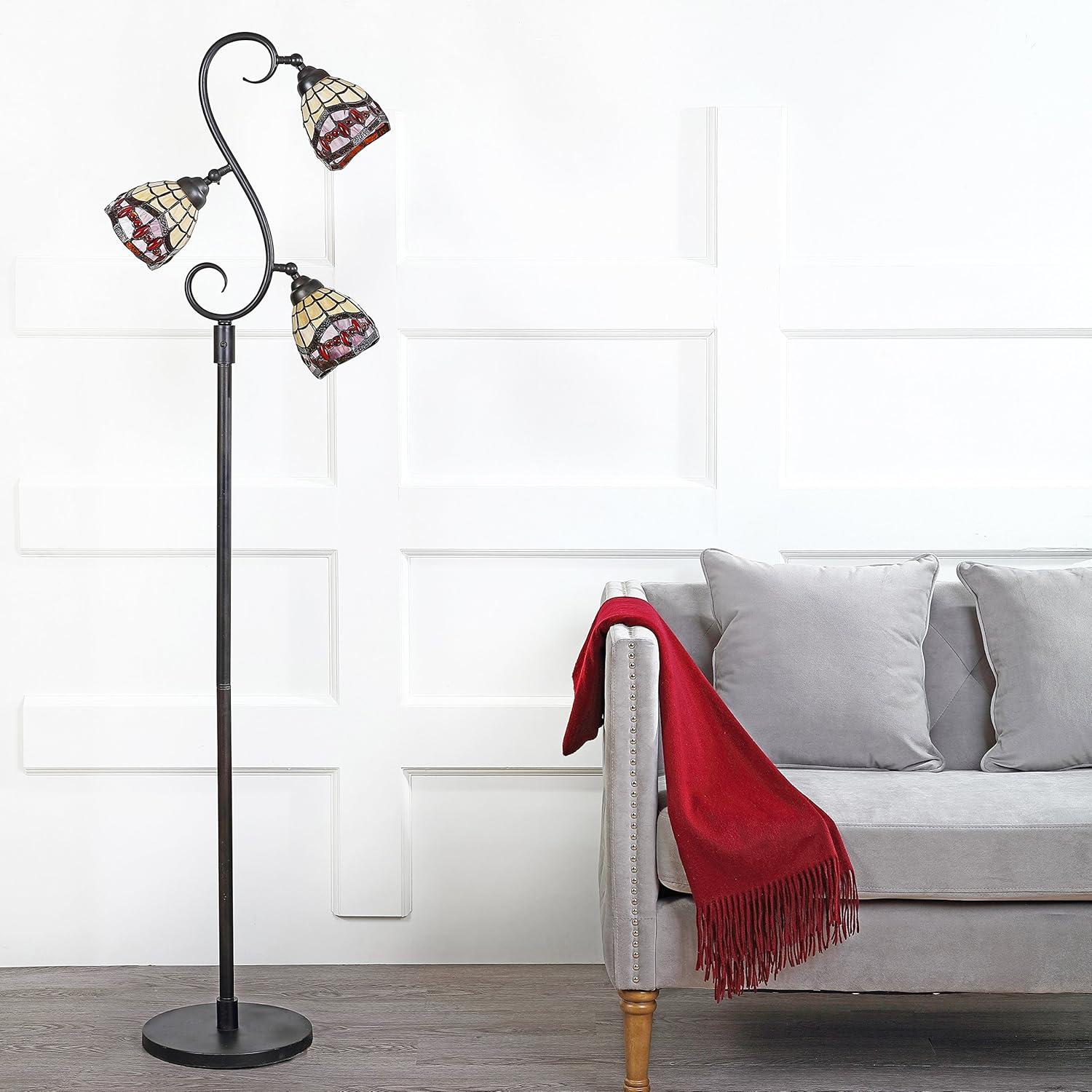 JONATHAN Y JYL8013A Walker Tiffany-Style 70.5" Multi-Light LED Floor Lamp, Traditional for living room, dinning room, bedroom, office Bulb Included, Bronze
