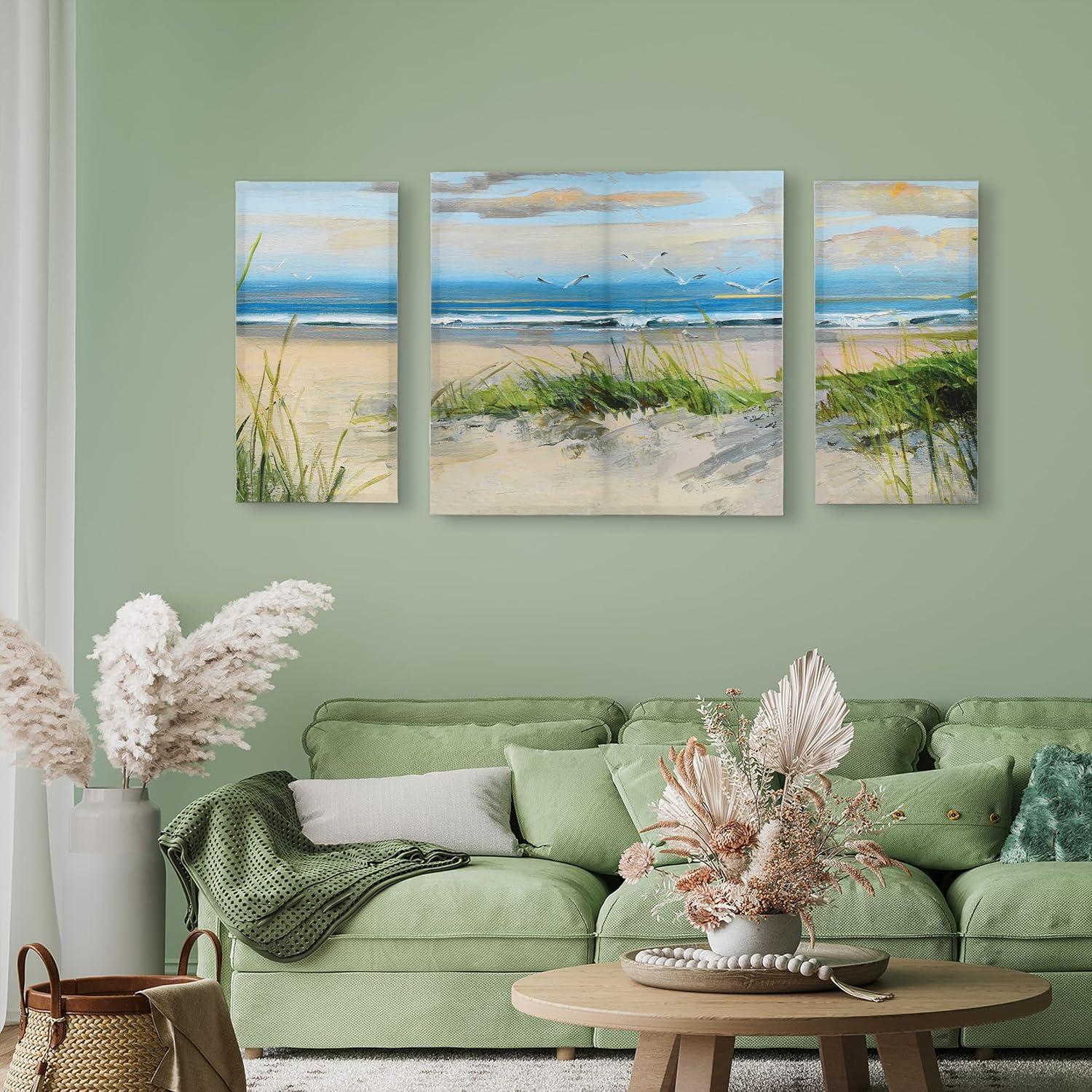 Coastal Dune Scene Blue and Green Canvas Art Set