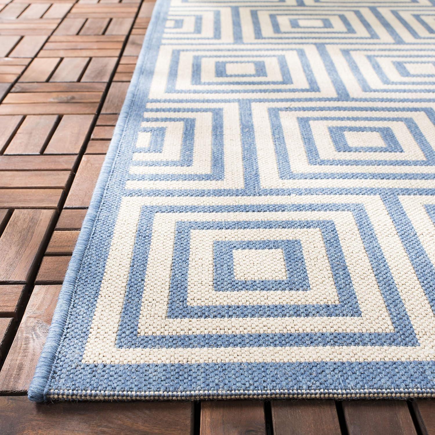 SAFAVIEH Beach House Nelie Geometric Indoor/Outdoor Area Rug Blue/Cream, 4' x 6'